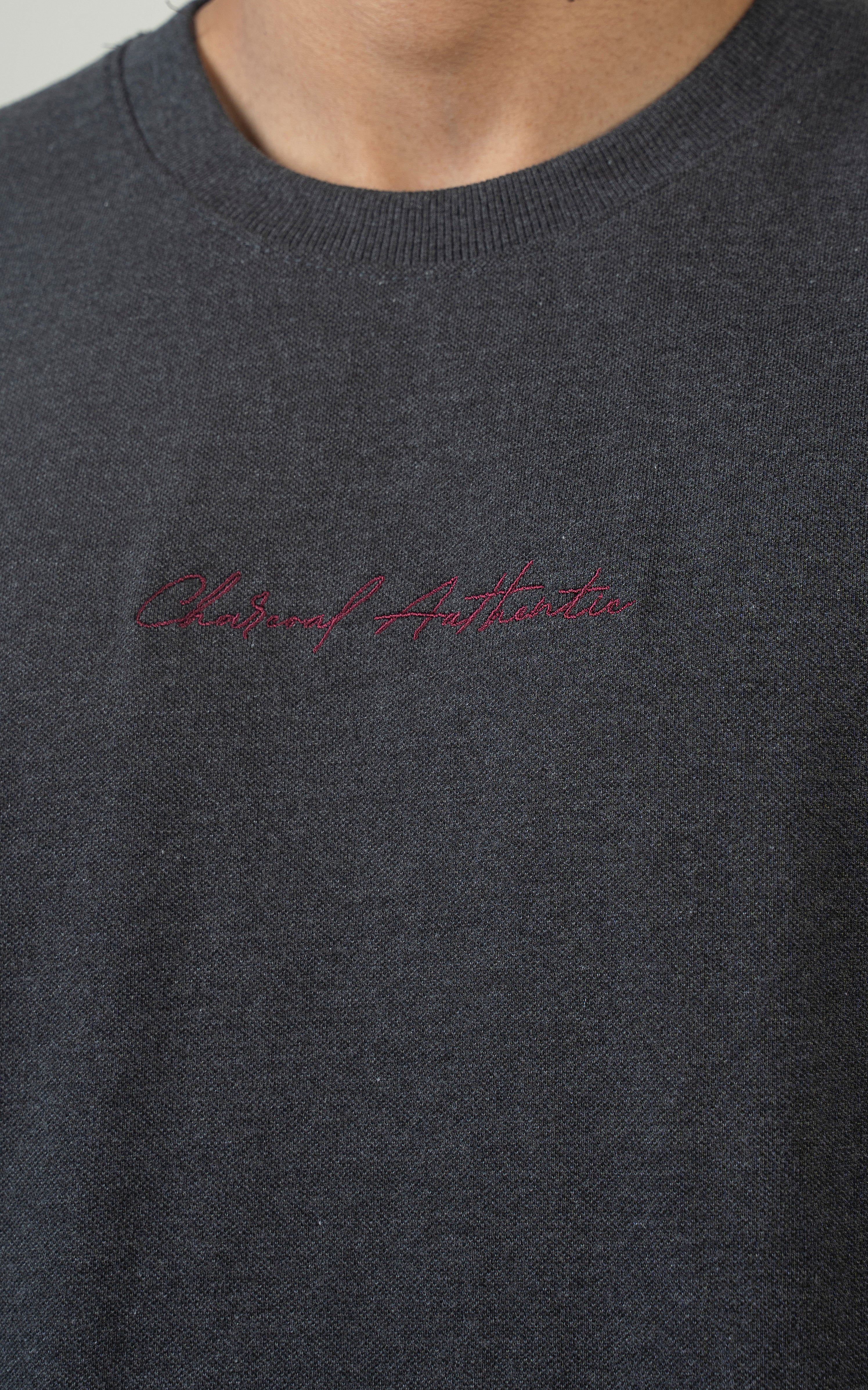 ROUND NECK T SHIRT CHARCOAL GREY - Image 3