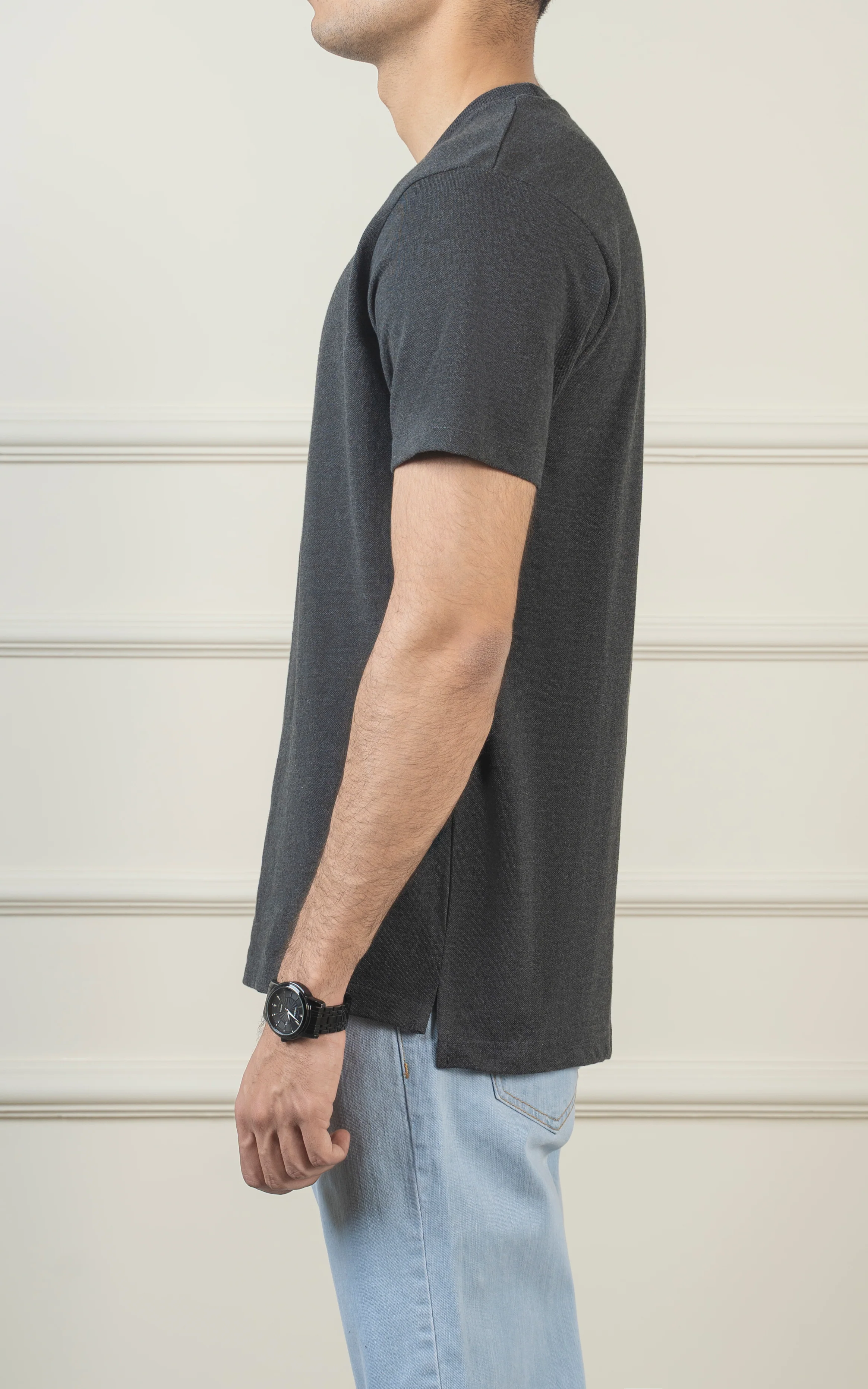 ROUND NECK T SHIRT CHARCOAL GREY - Image 4