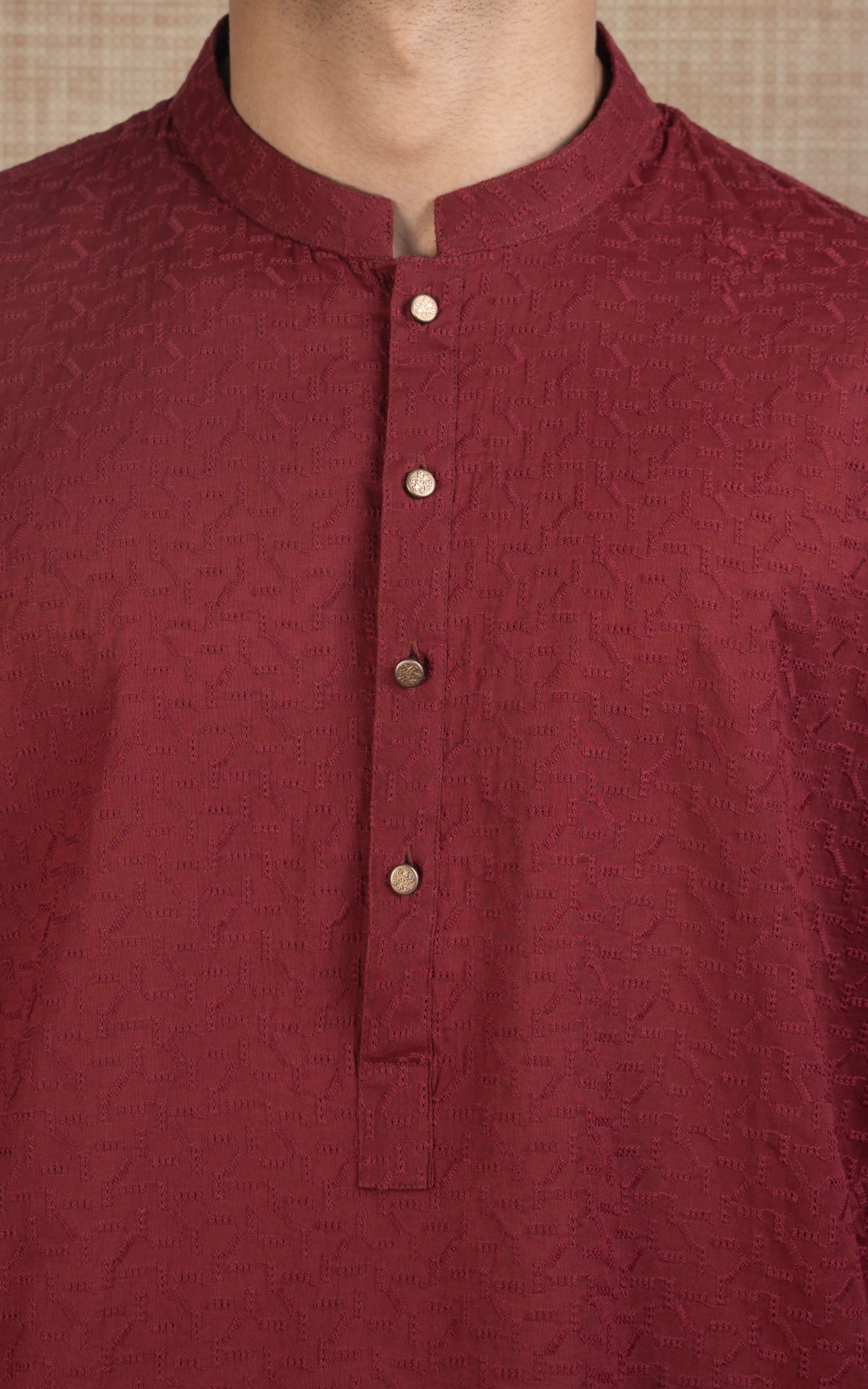 SCHIFFLI EMBROIDERED KURTA - SIGNATURE COLLECTION REDDISH MAROON - Image 6