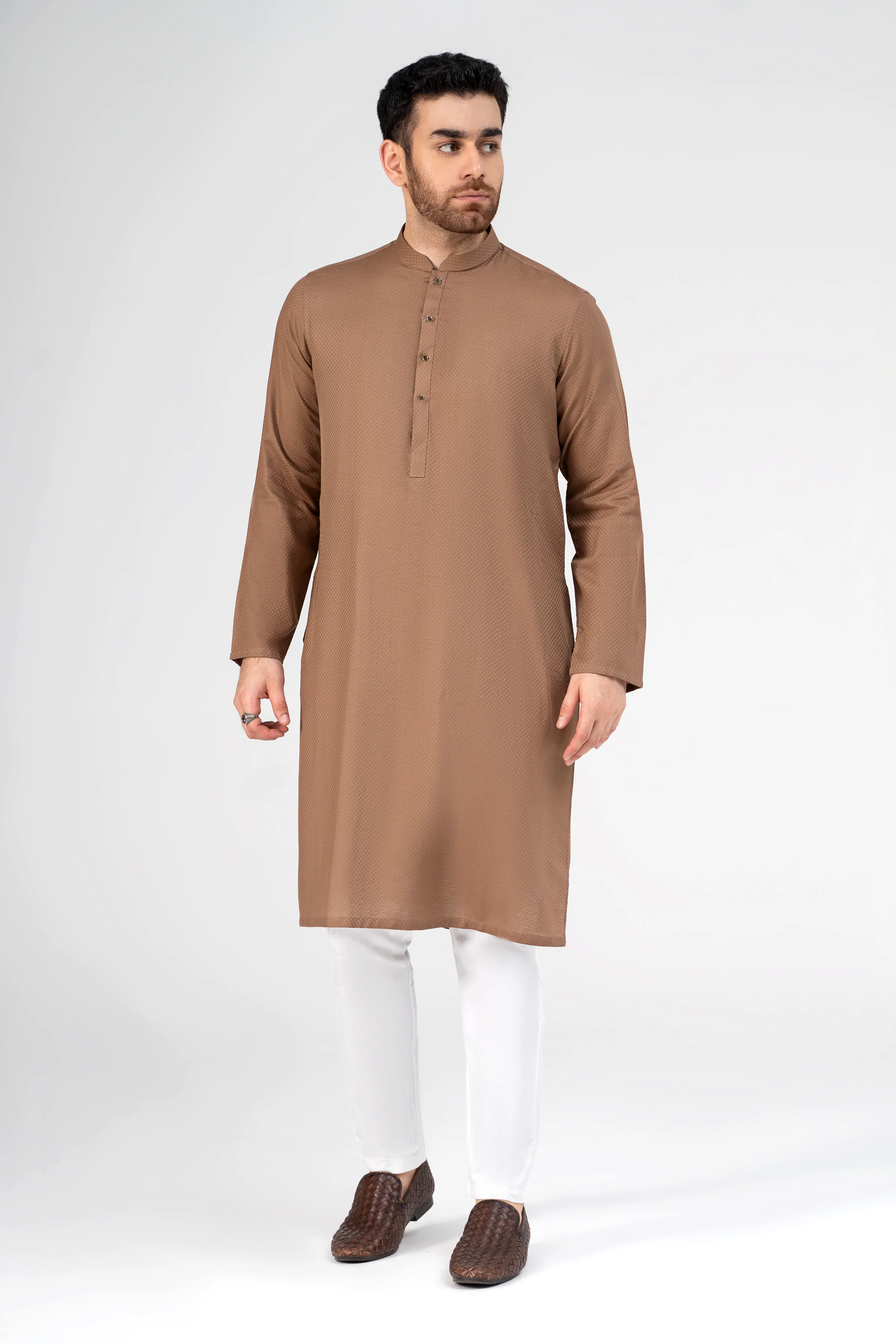 SELF DOBBY KURTA KHAKI