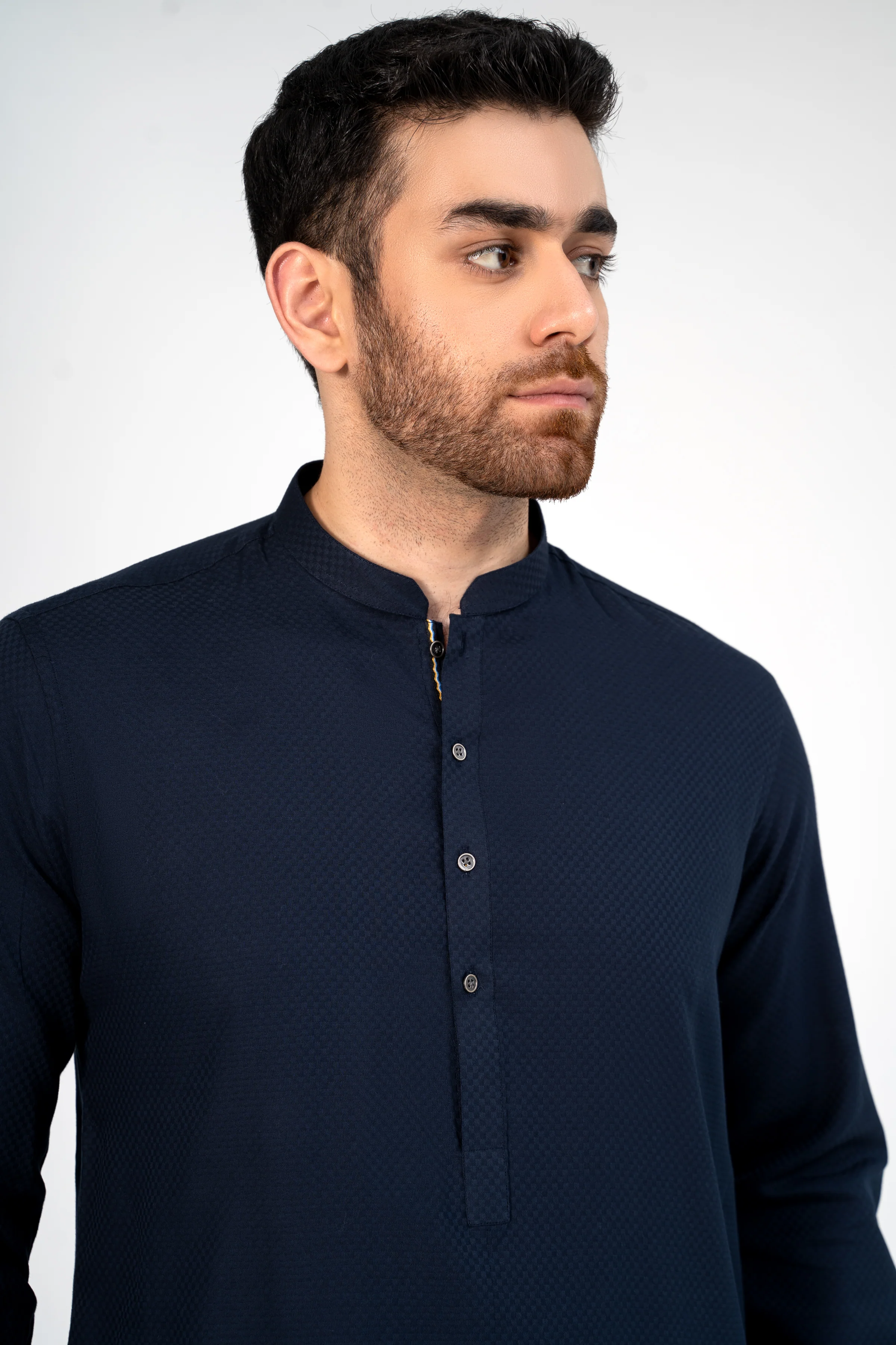 SELF DOBBY KURTA NAVY - Image 2