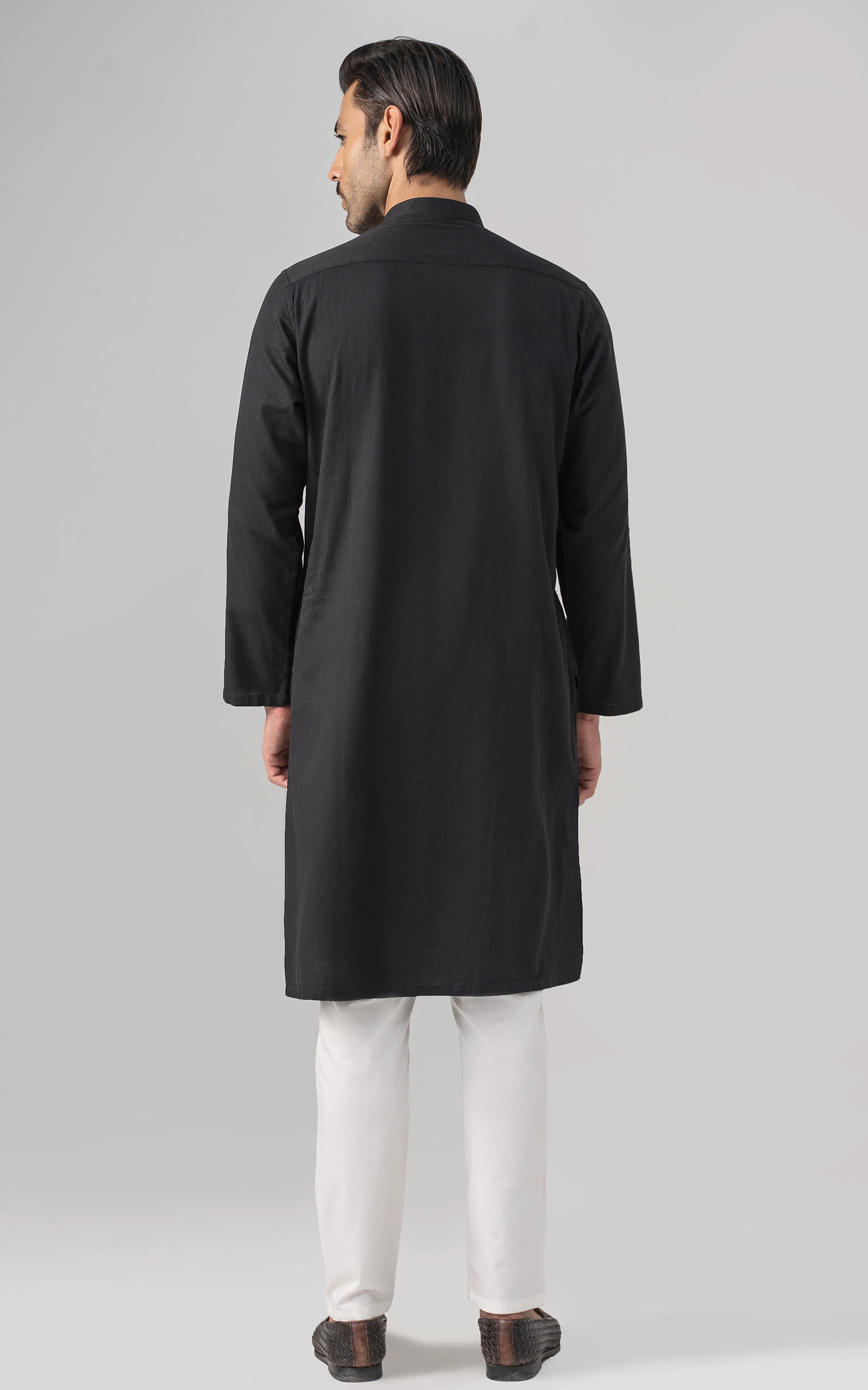 SELF DOBBY KURTA- PREMIUM COLLECTION BLACK - Image 3