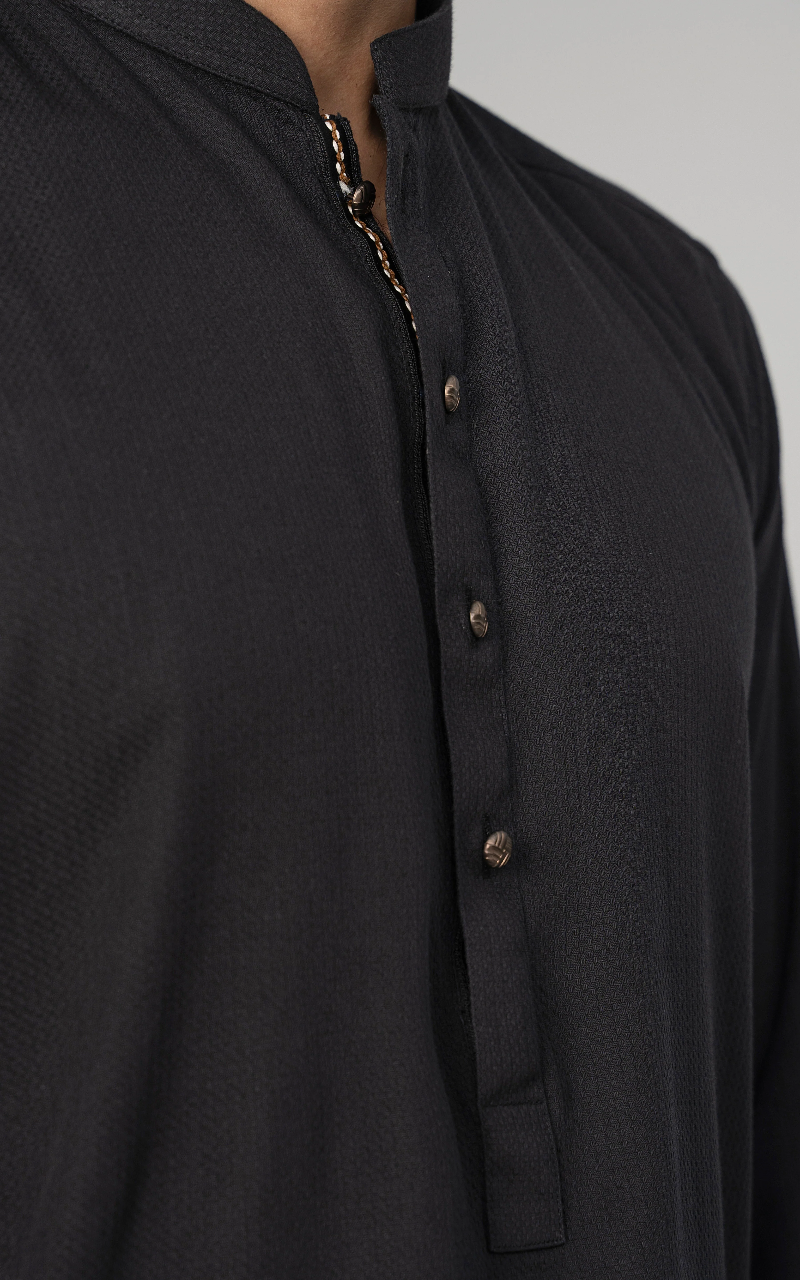 SELF DOBBY KURTA- PREMIUM COLLECTION BLACK - Image 5