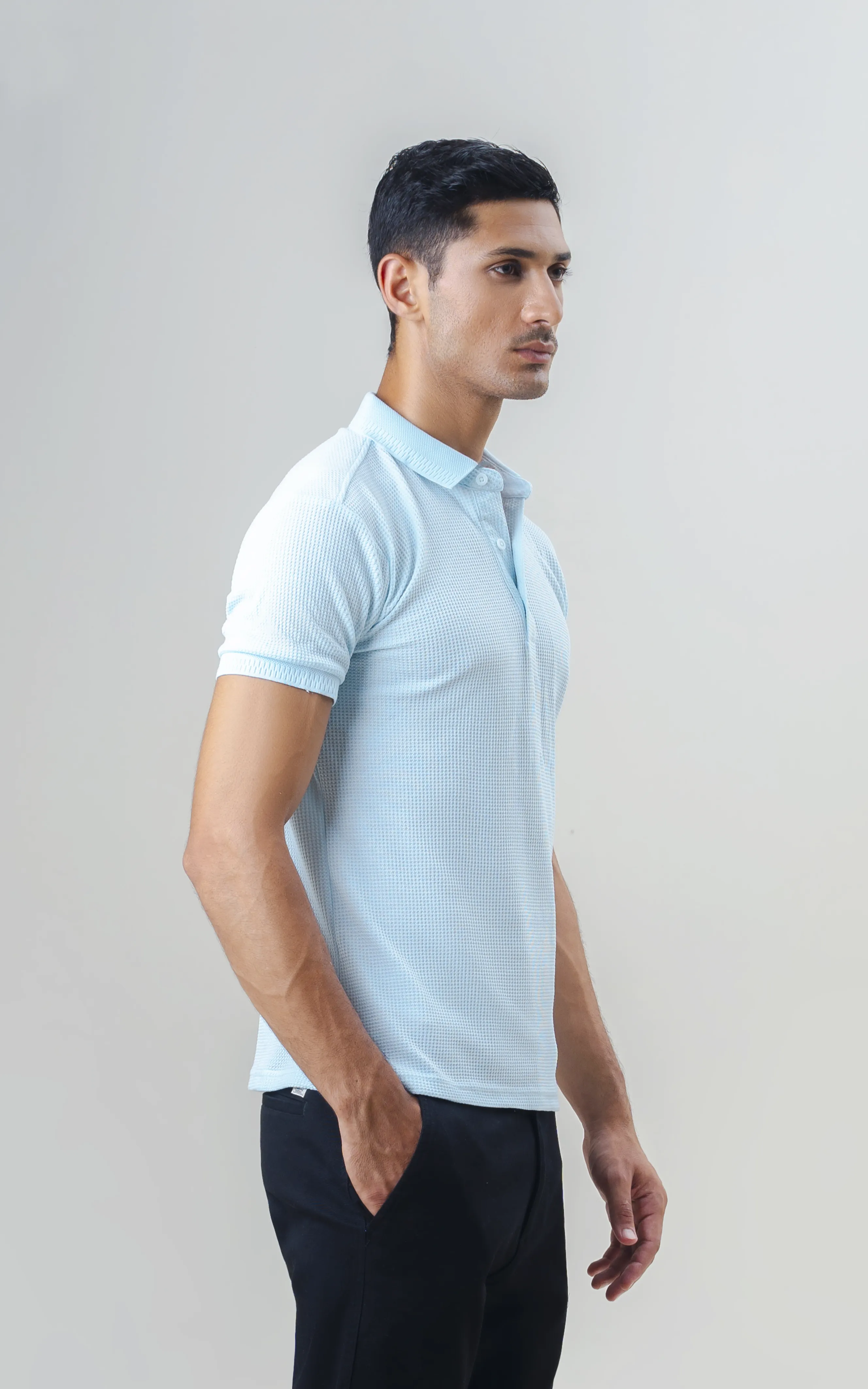 SELF JACQUARD POLO BLUE - Image 4