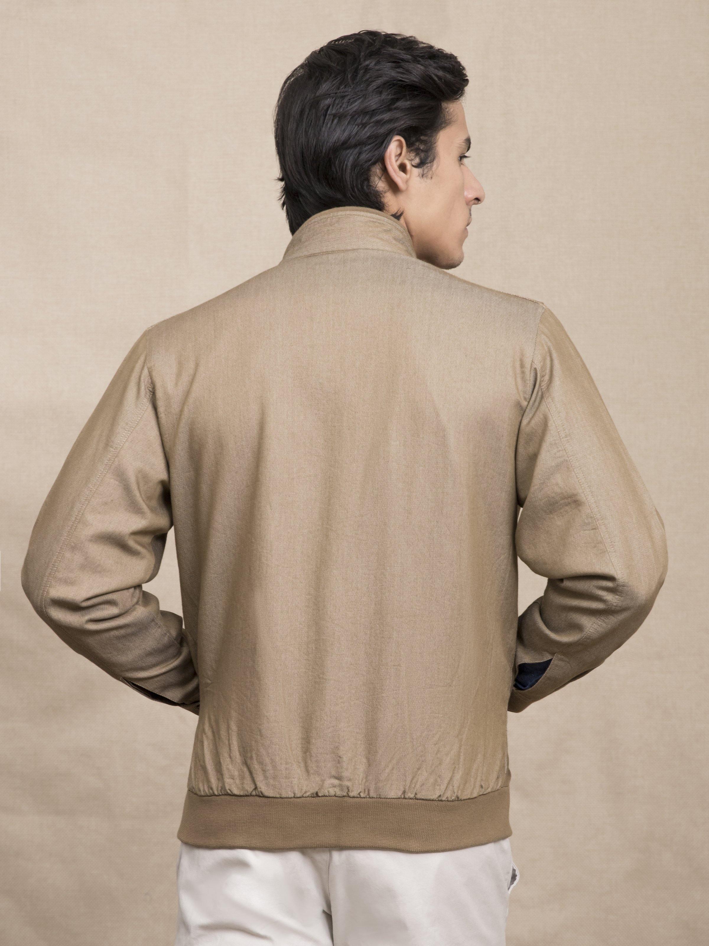 SELF TEXTURED BAN COLLAR JACKET LIGHT BROWN - Image 3