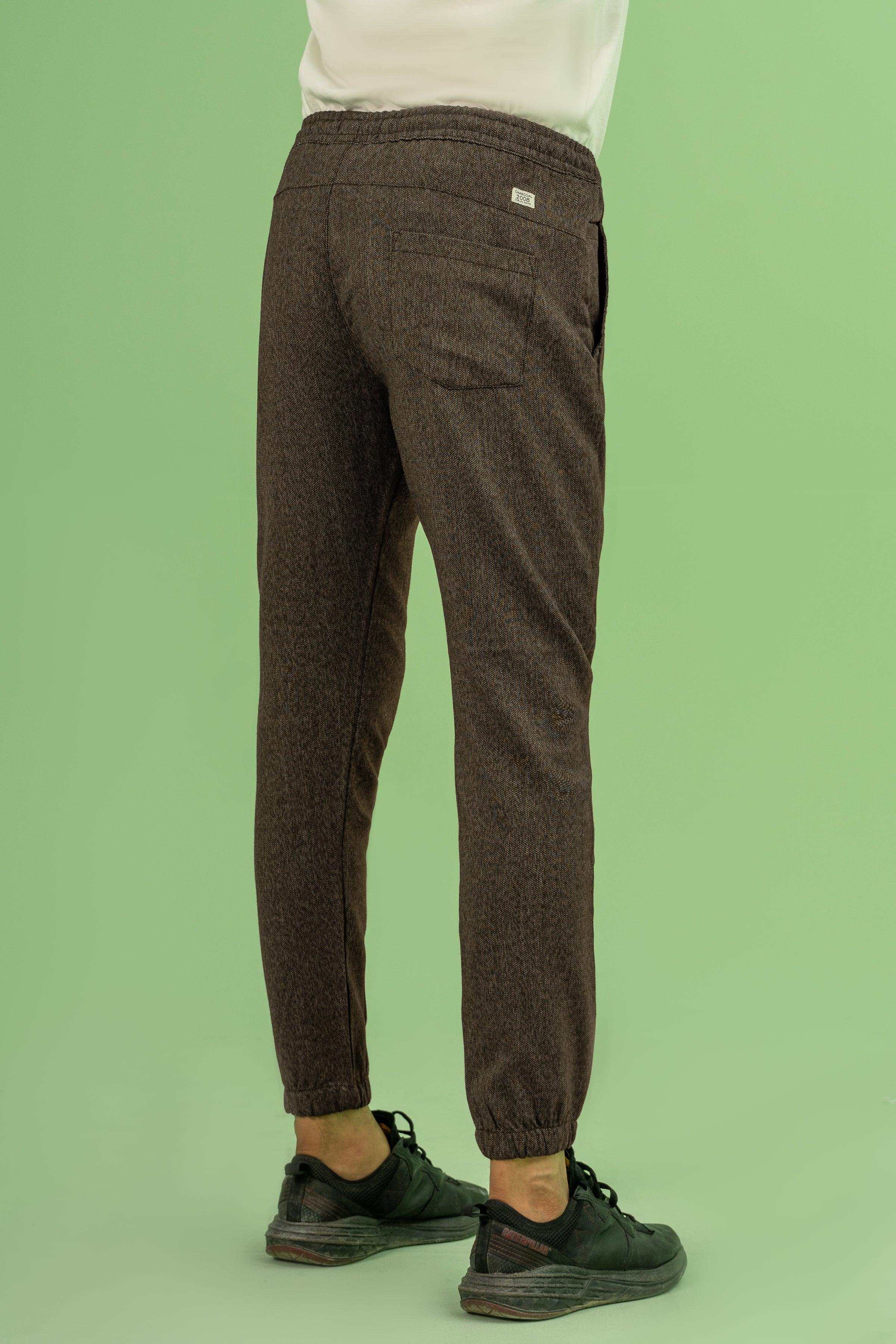 SELF TEXTURED CONTRAST TAPE TROUSER BROWN BLACK - Image 3