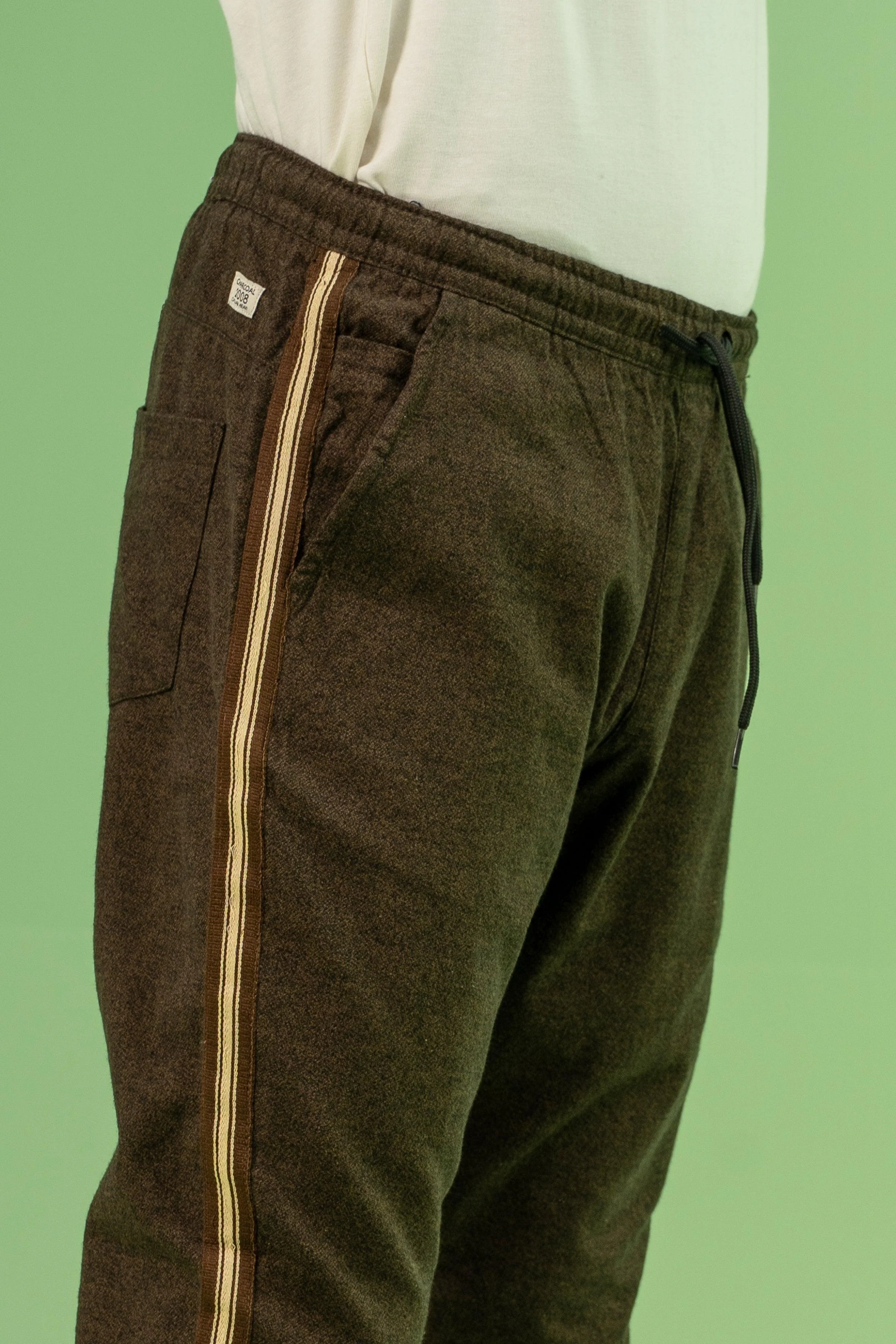 SELF TEXTURED CONTRAST TAPE TROUSER BROWN KHAKI - Image 4