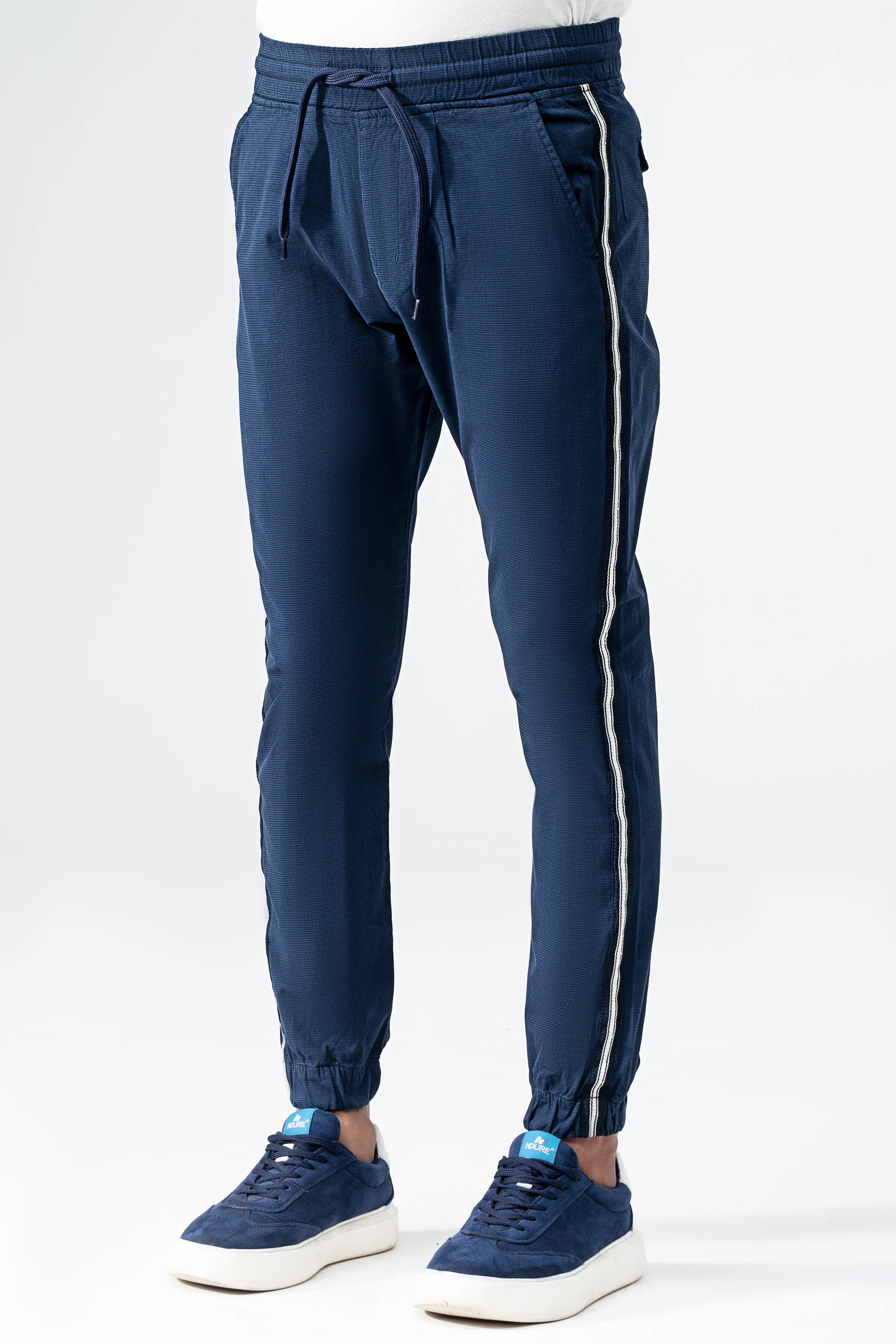 SELF TEXTURED CONTRAST TAPE TROUSER NAVY BLUE - Image 2