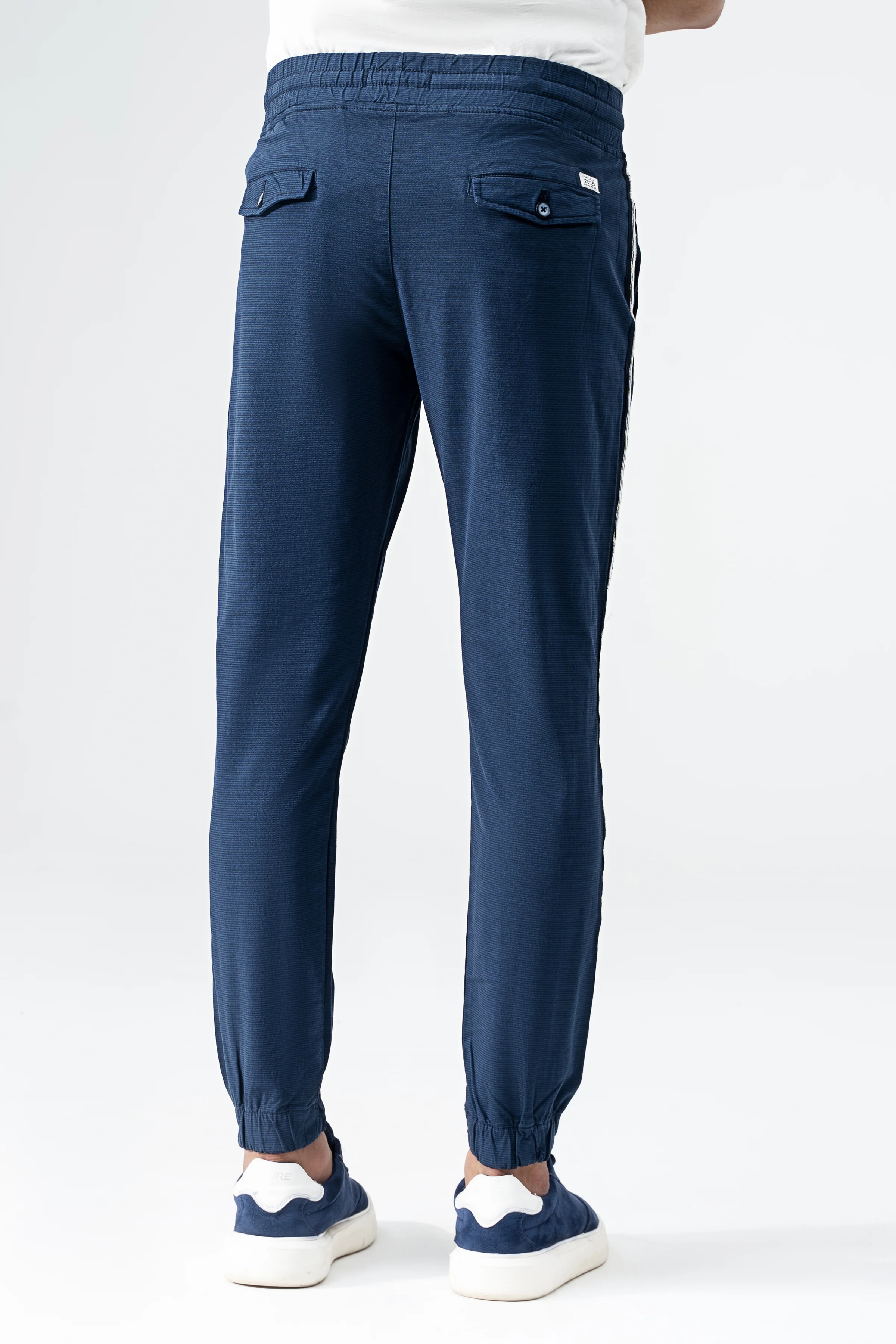 SELF TEXTURED CONTRAST TAPE TROUSER NAVY BLUE - Image 3