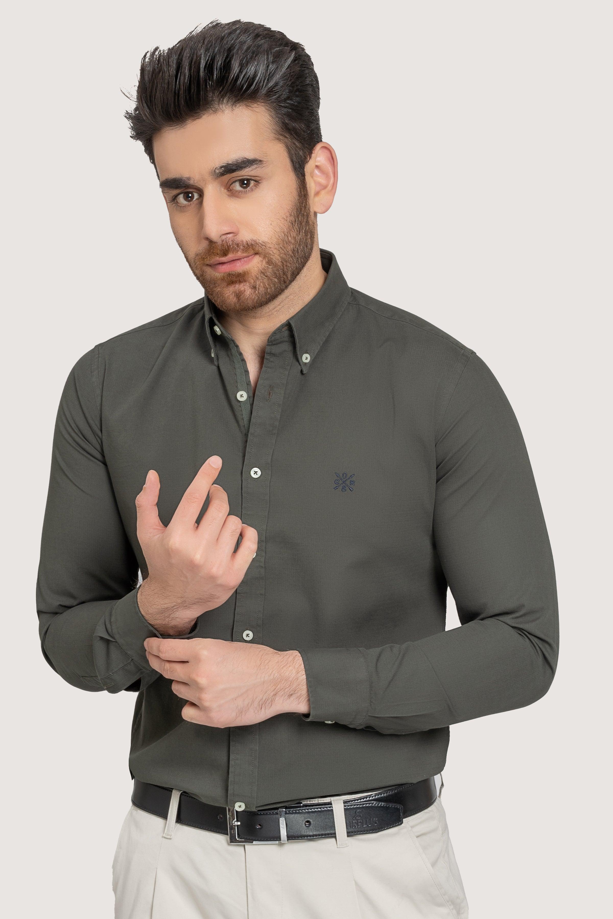 SEMI CASUAL GARMENT DYED SHIRT GREEN - Image 2