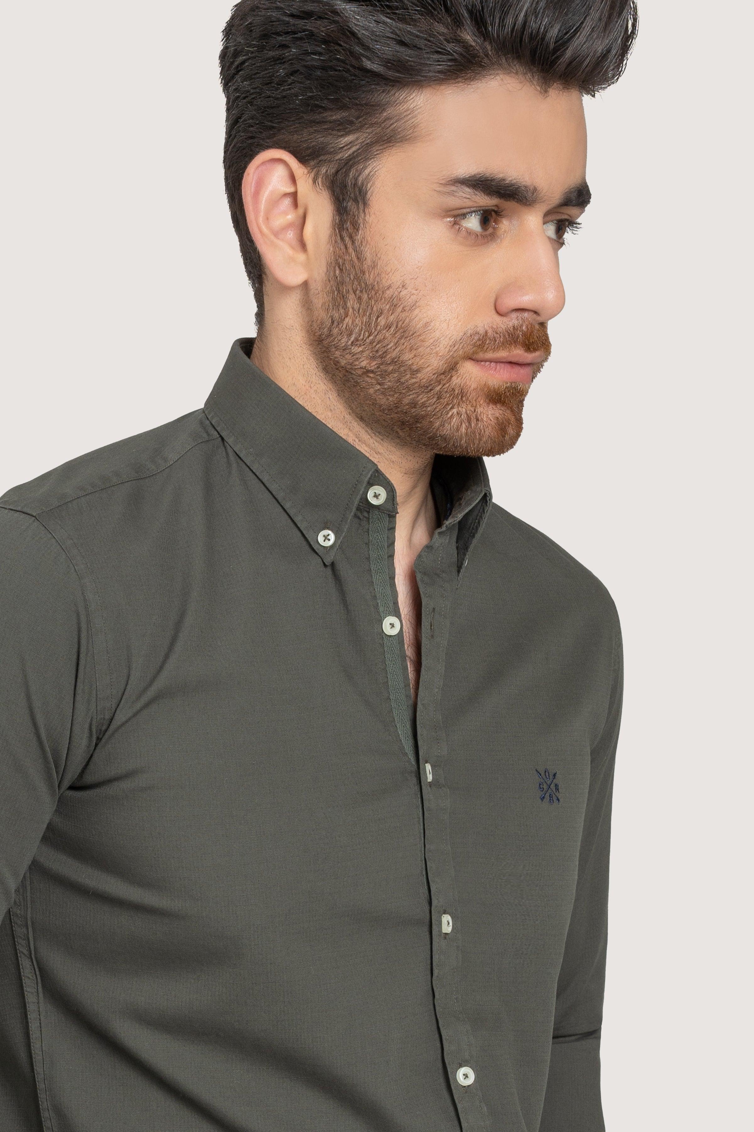 SEMI CASUAL GARMENT DYED SHIRT GREEN - Image 3