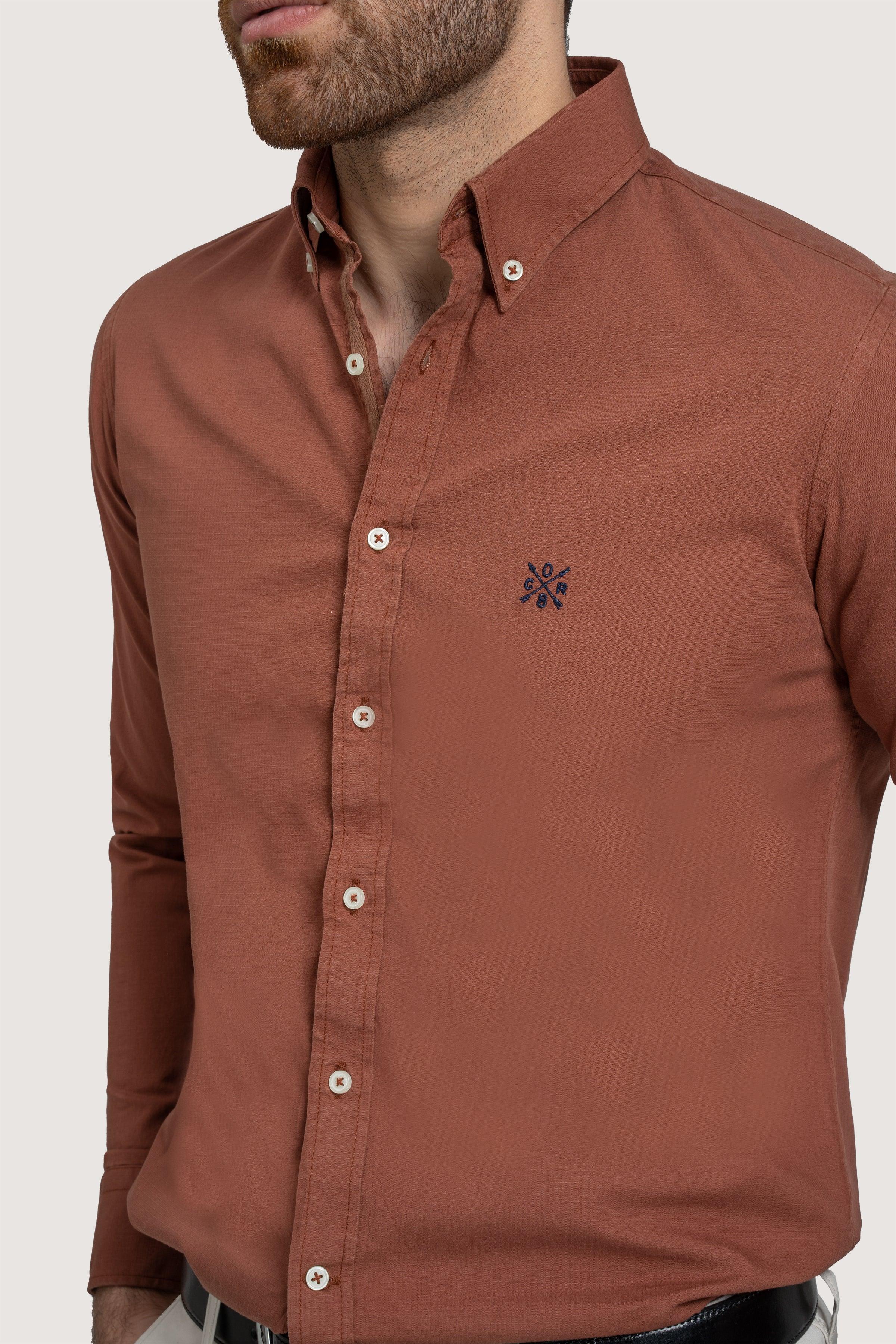 SEMI CASUAL GARMENT DYED SHIRT RUST - Image 3