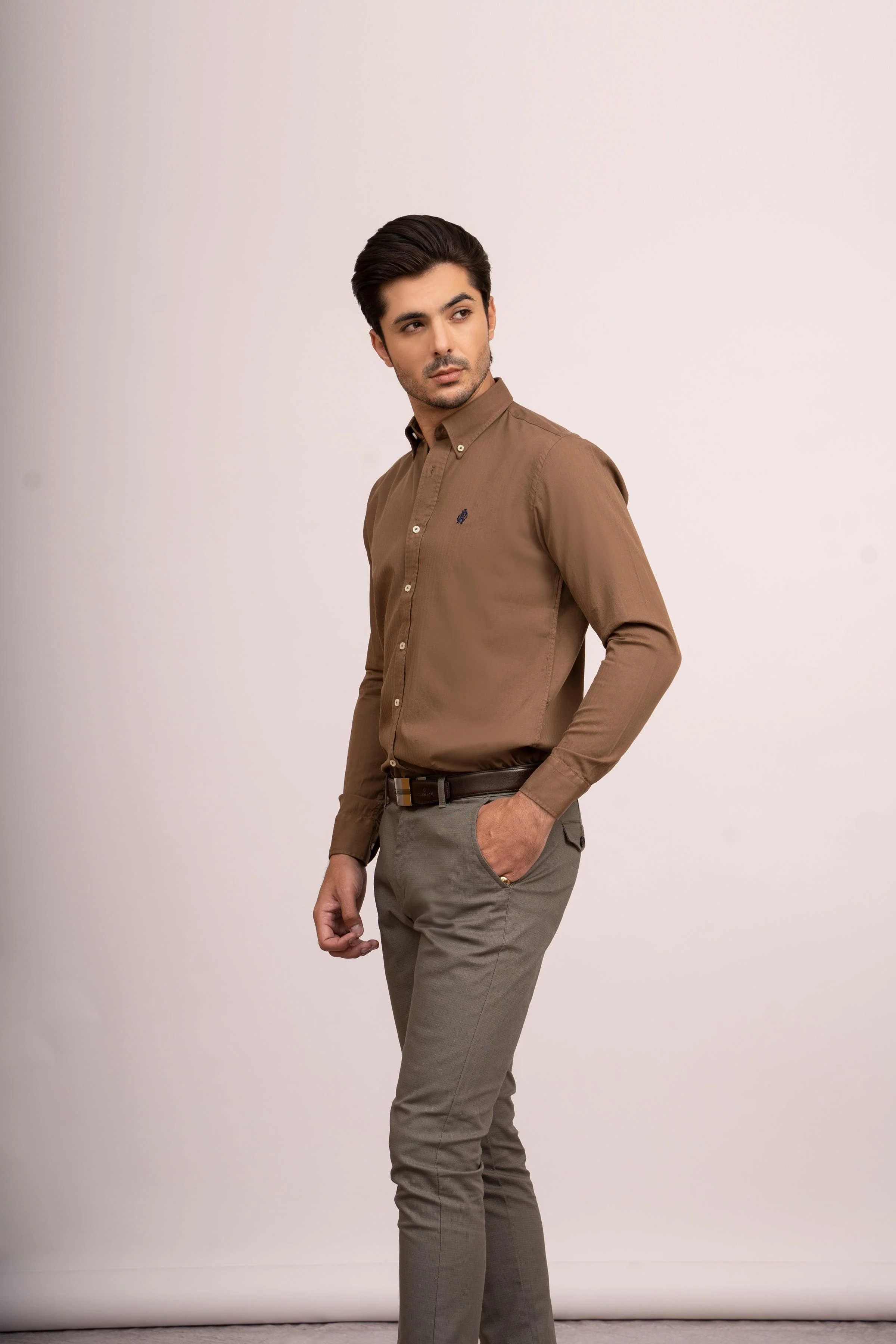 SEMI CASUAL SHIRT DARK KHAKI - Image 4