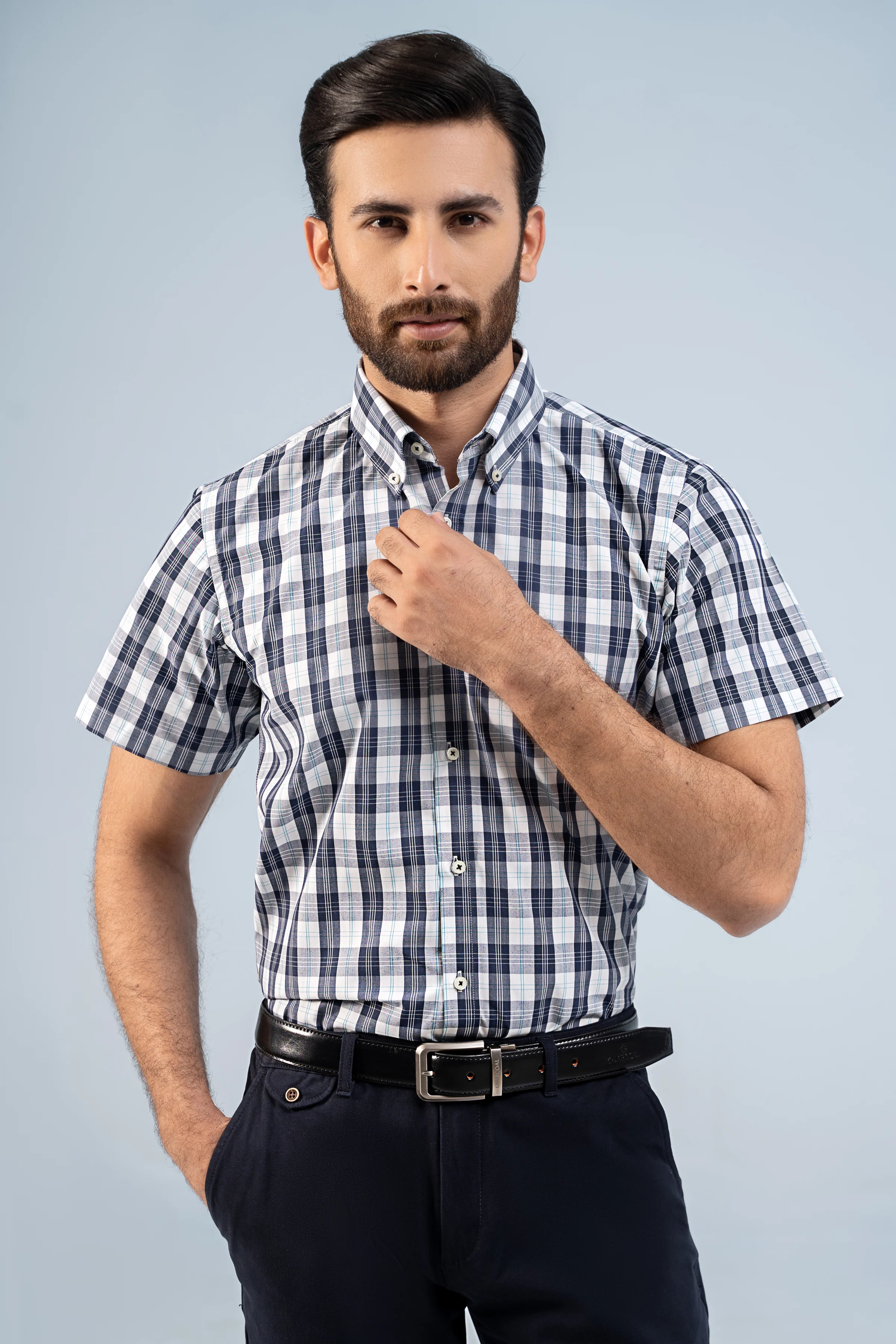 SEMI FORMAL HALF SLEEVE NAVY WHITE CHECK - Image 4