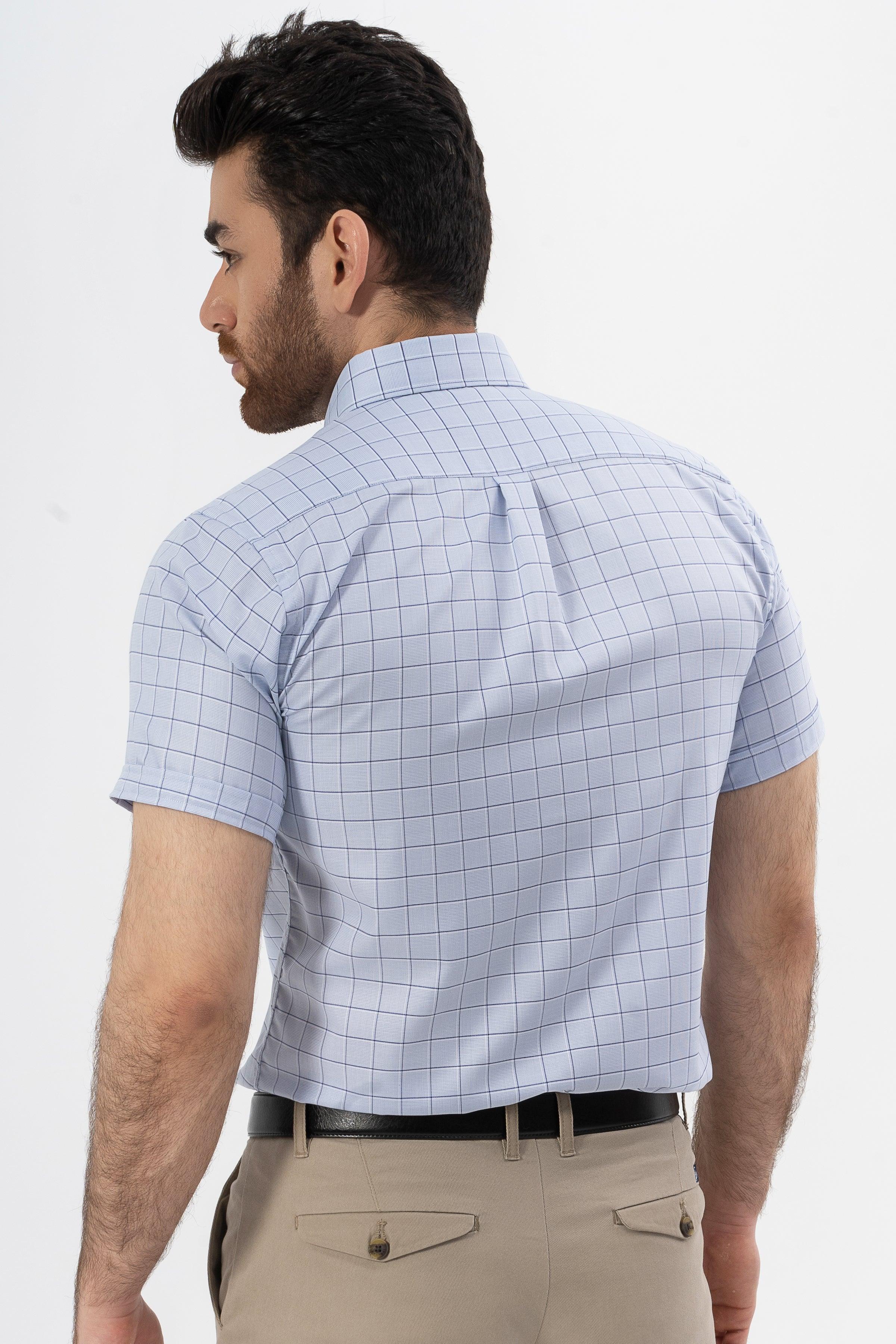 SEMI FORMAL HALF SLEEVES SHIRT BLUE CHECK - Image 3