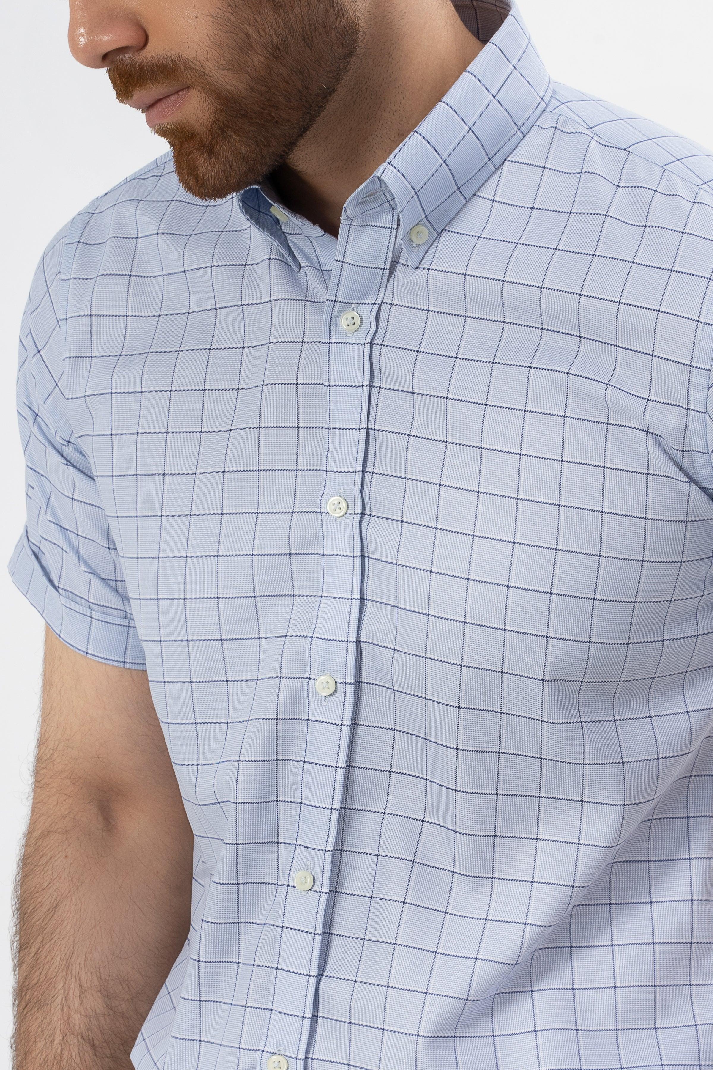 SEMI FORMAL HALF SLEEVES SHIRT BLUE CHECK - Image 4
