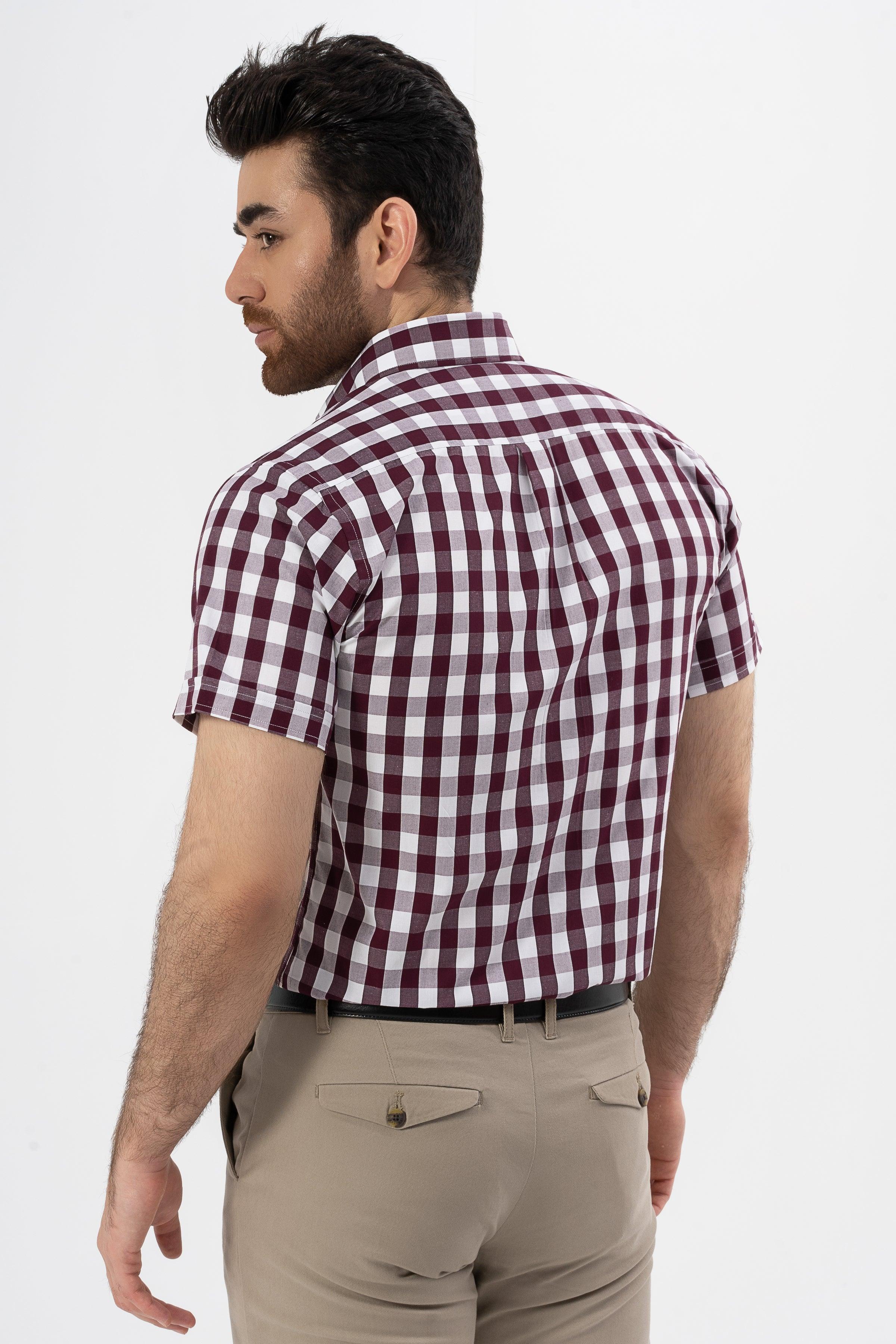 SEMI FORMAL HALF SLEEVES SHIRT MAROON CHECK - Image 4