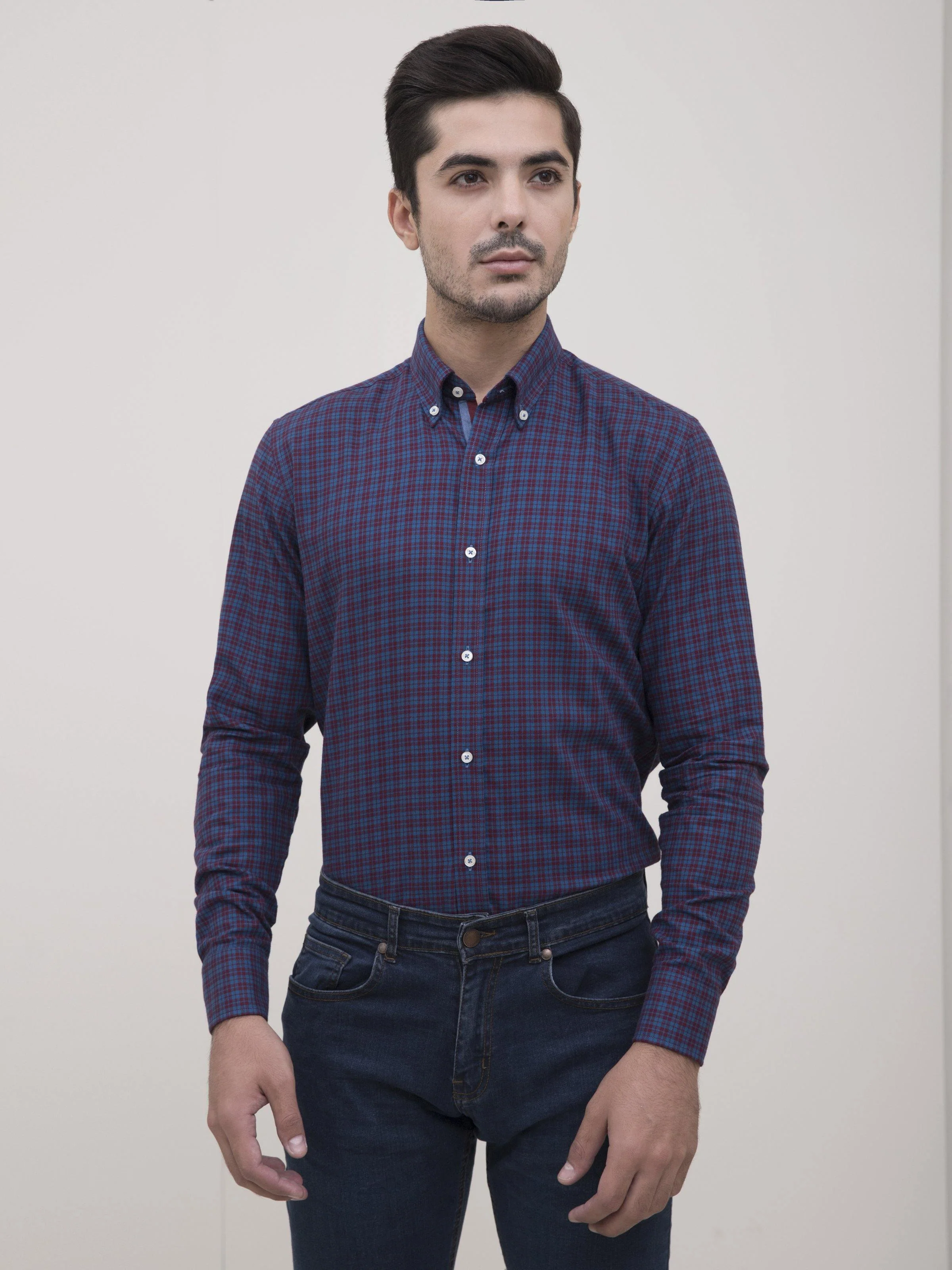 SEMI FORMAL SHIRT FULL SLEEVE BOTTON DOWN BLUE MAROON