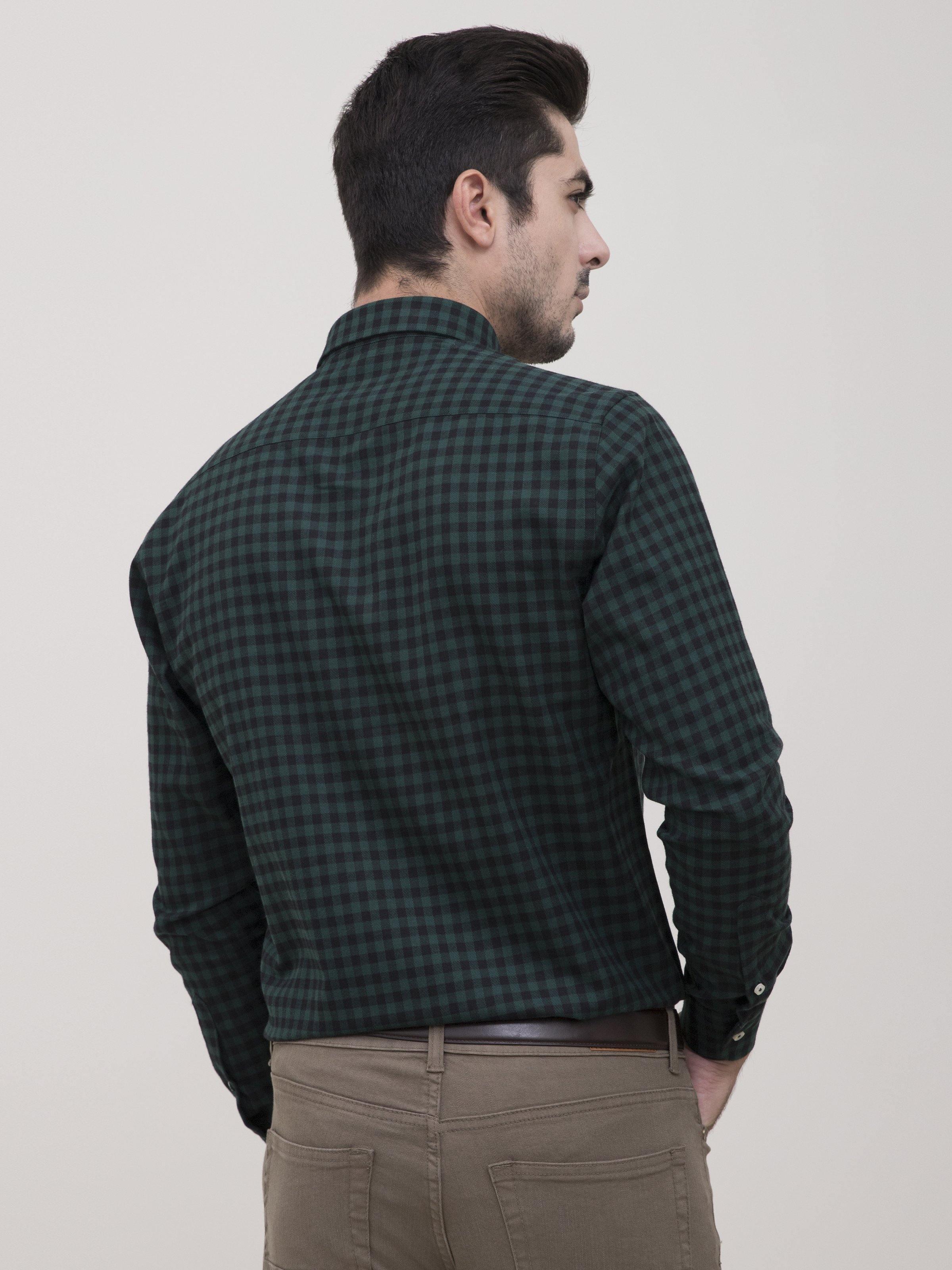 SEMI FORMAL SHIRT FULL SLEEVE BOTTON DOWN GREEN BLACK - Image 3