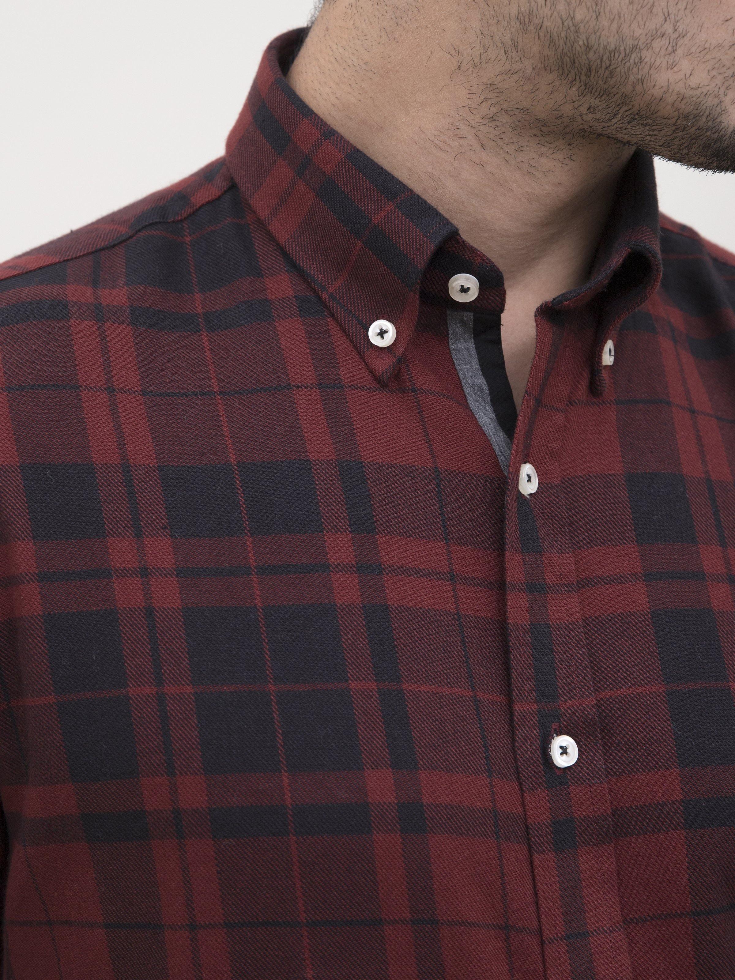SEMI FORMAL SHIRT FULL SLEEVE BOTTON DOWN MAHROON BLACK - Image 4