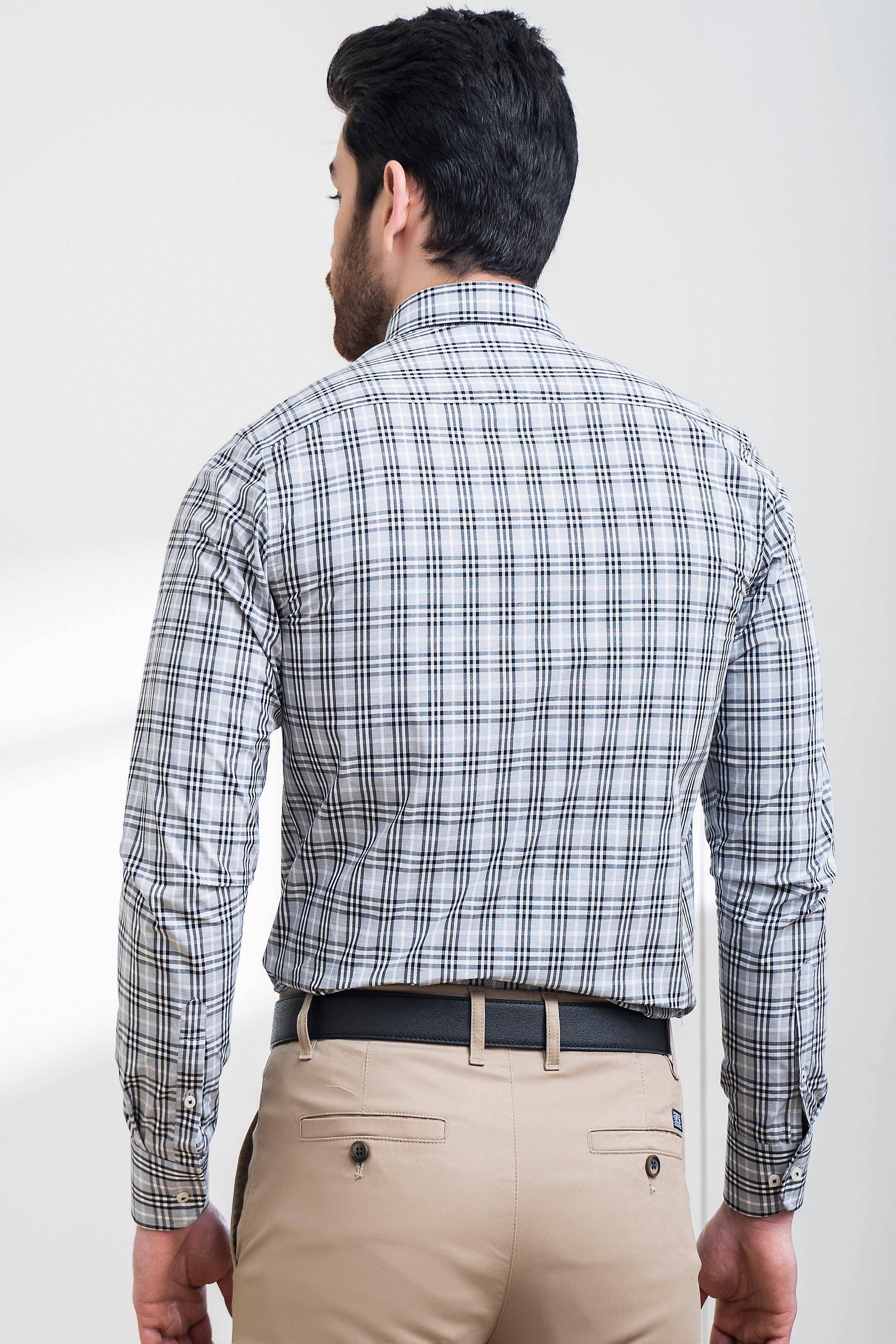 SEMI FORMAL SHIRT FULL SLEEVE BUTTON DOWN GREY BLACK - Image 4