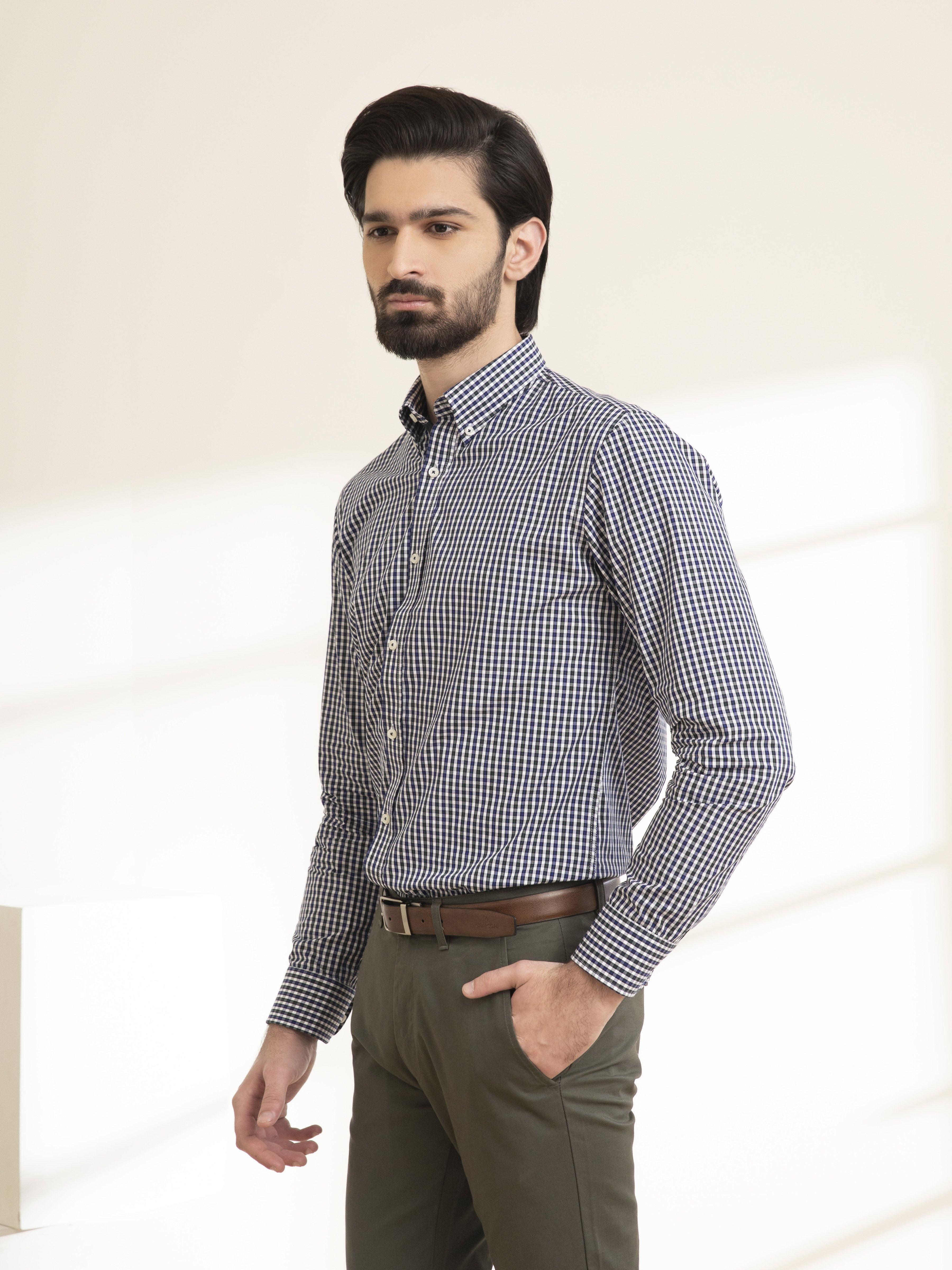 SEMI FORMAL SHIRT FULL SLEEVE BUTTON DOWN NAVY GREEN