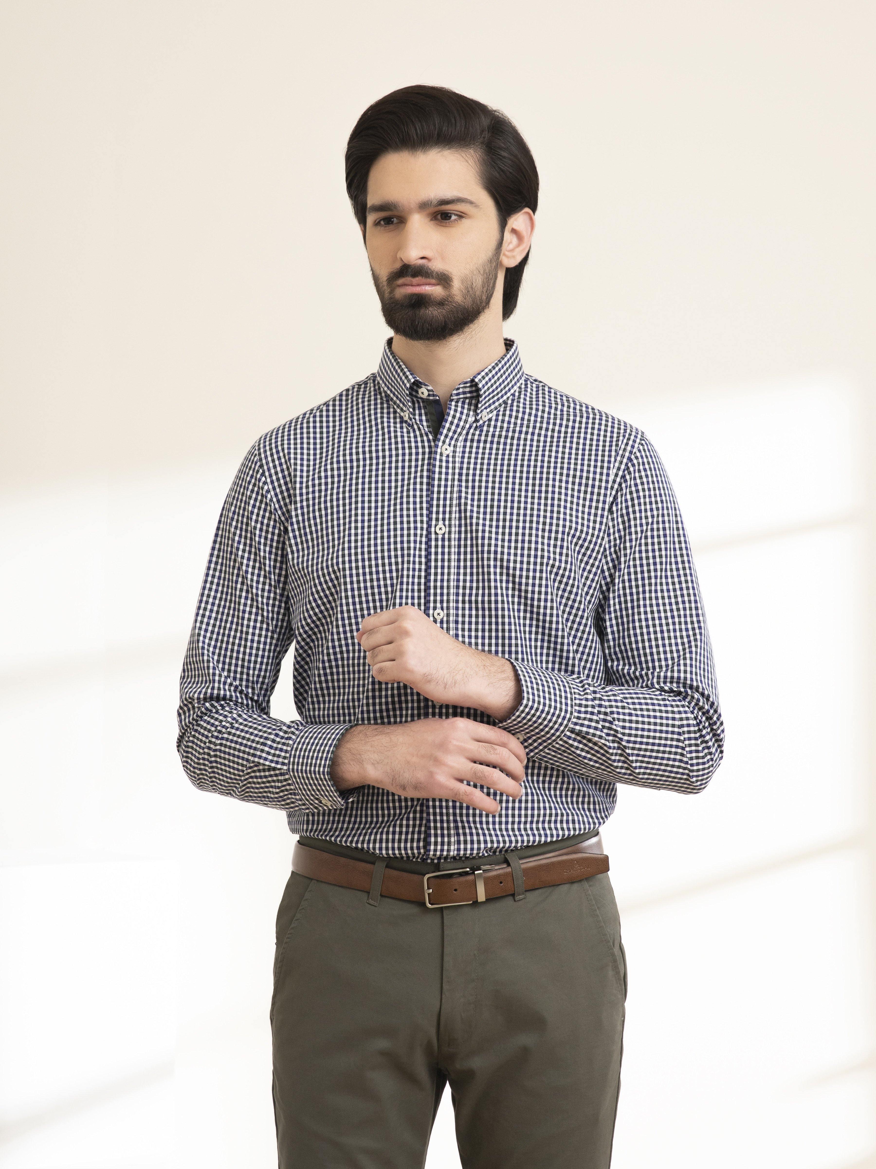 SEMI FORMAL SHIRT FULL SLEEVE BUTTON DOWN NAVY GREEN - Image 2