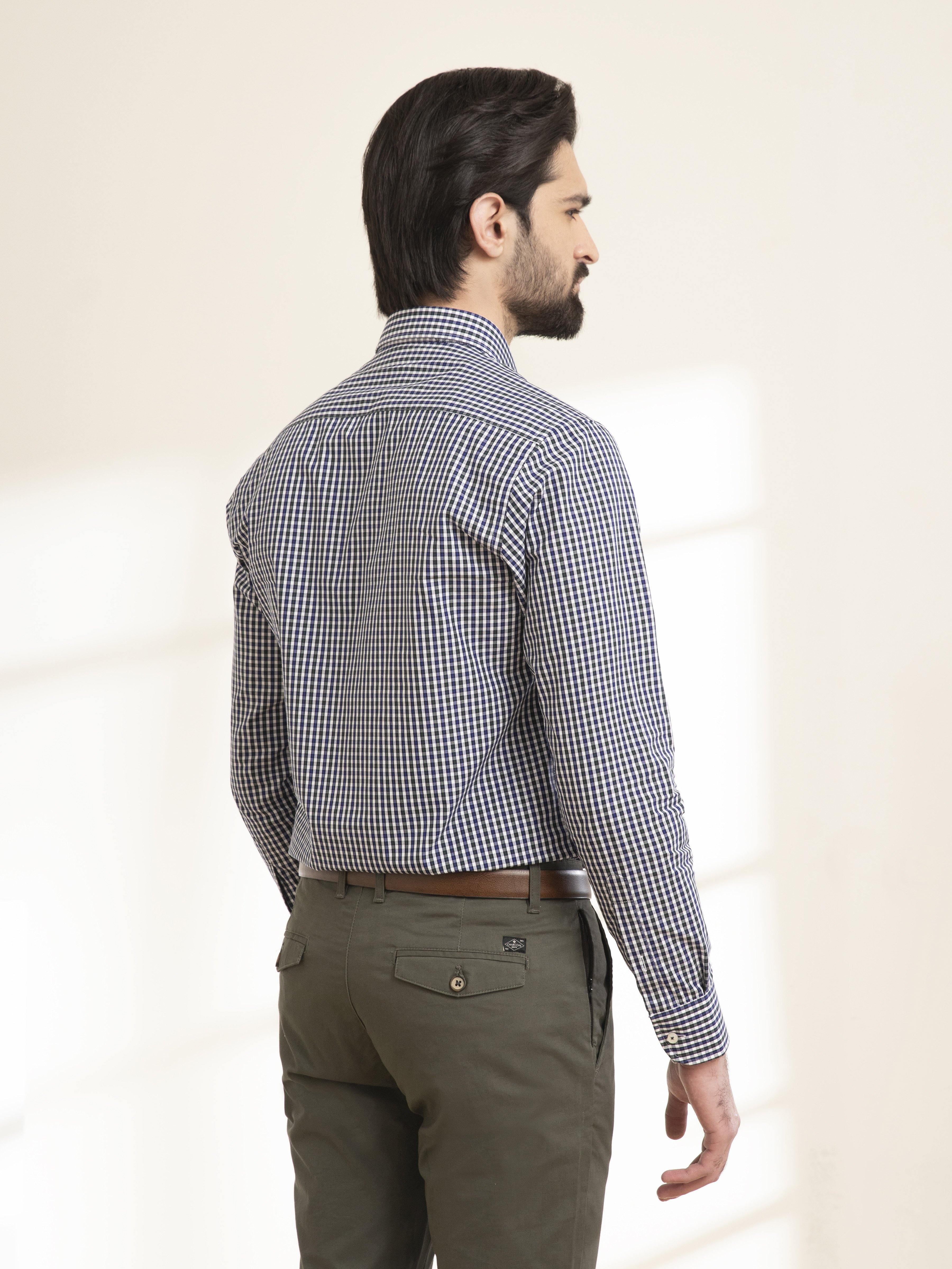 SEMI FORMAL SHIRT FULL SLEEVE BUTTON DOWN NAVY GREEN - Image 3