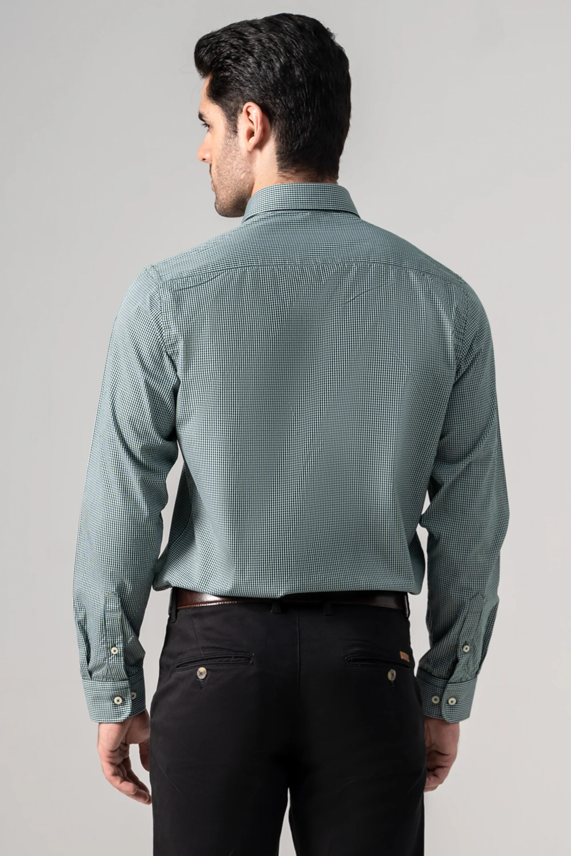 SEMI FORMAL SHIRT GREEN WHITE CHECK - Image 4