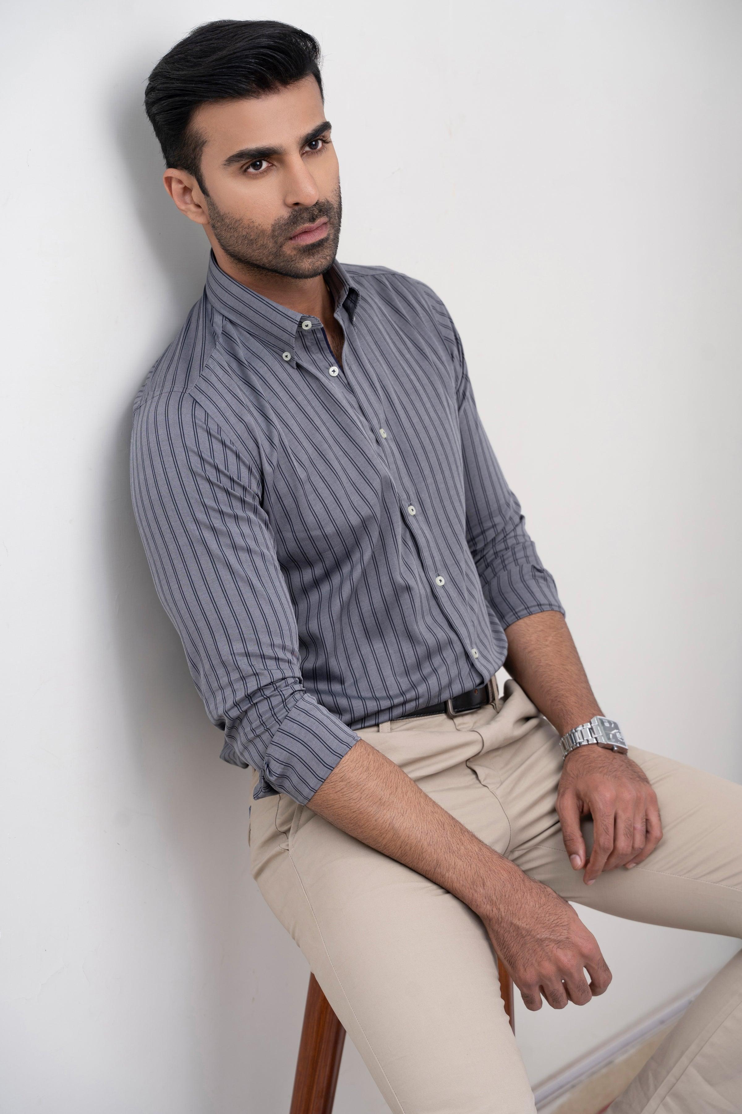 SEMI FORMAL SHIRT GREY BLACK LINE - Image 5