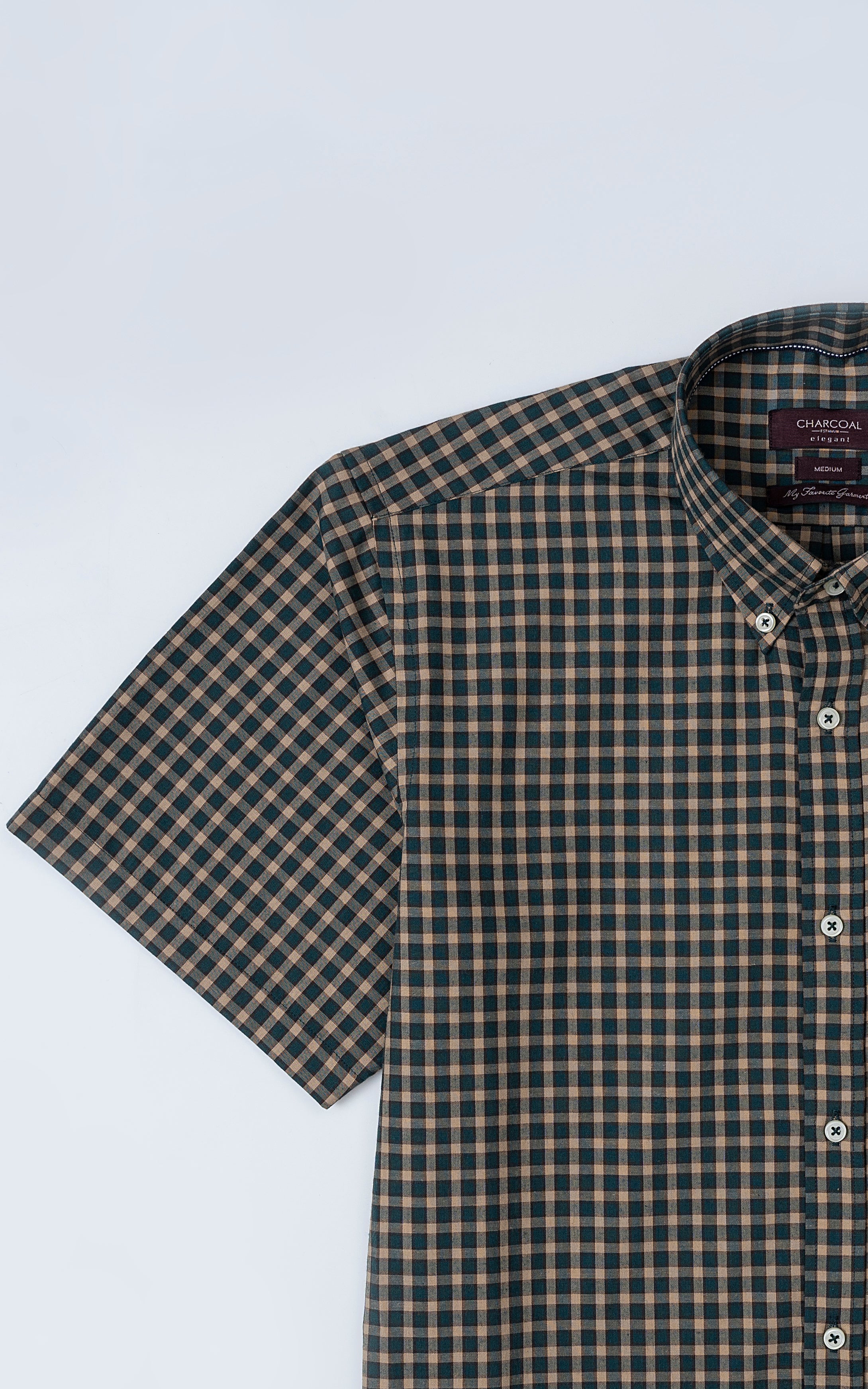 SEMI FORMAL SHIRT HALF SLEEVE GREEN CHECK - Image 3