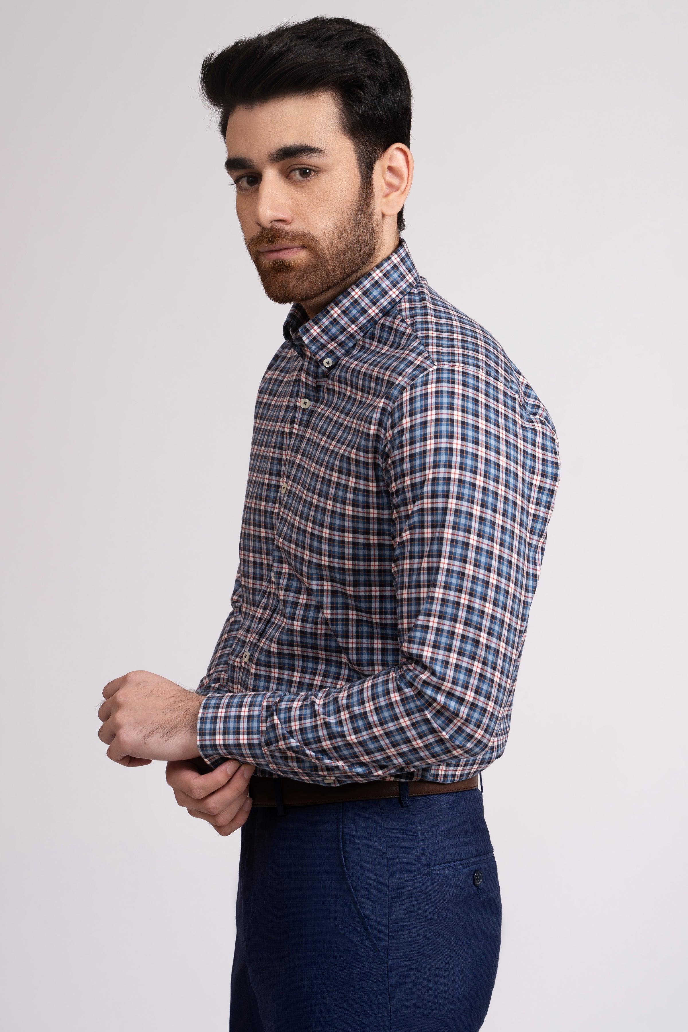 SEMI FORMAL SHIRT NAVY PLAID CHECK - Image 2