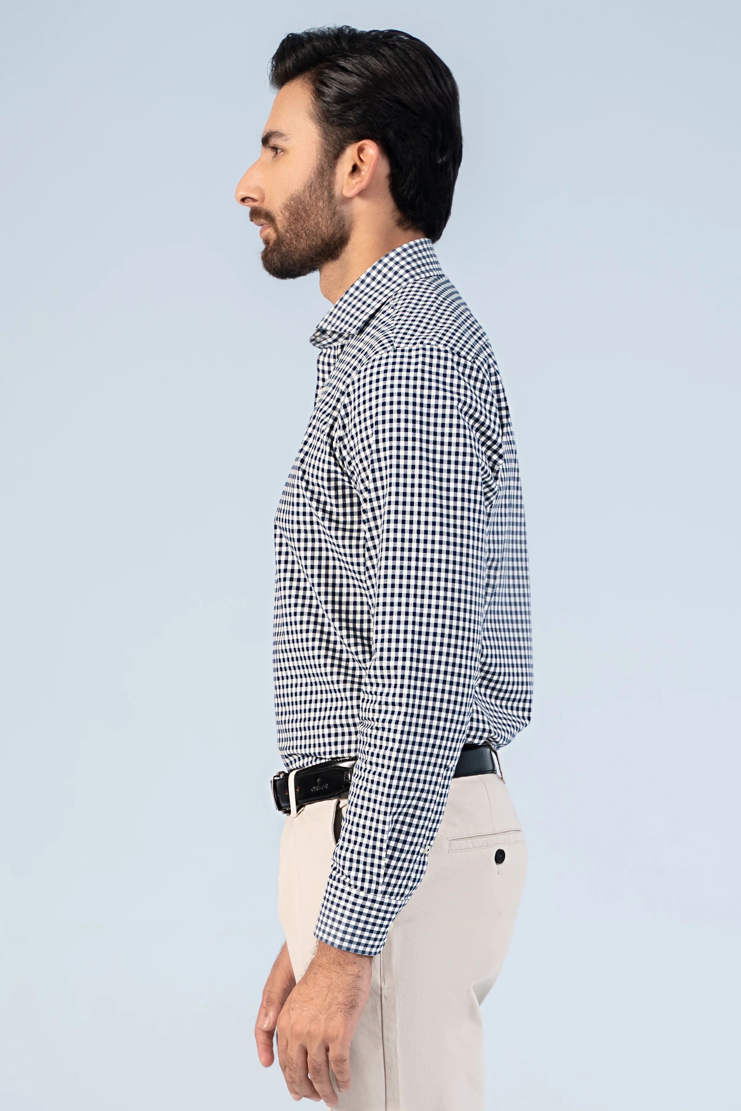 SEMI FORMAL SHIRT OFF WHITE NAVY CHECK - Image 3