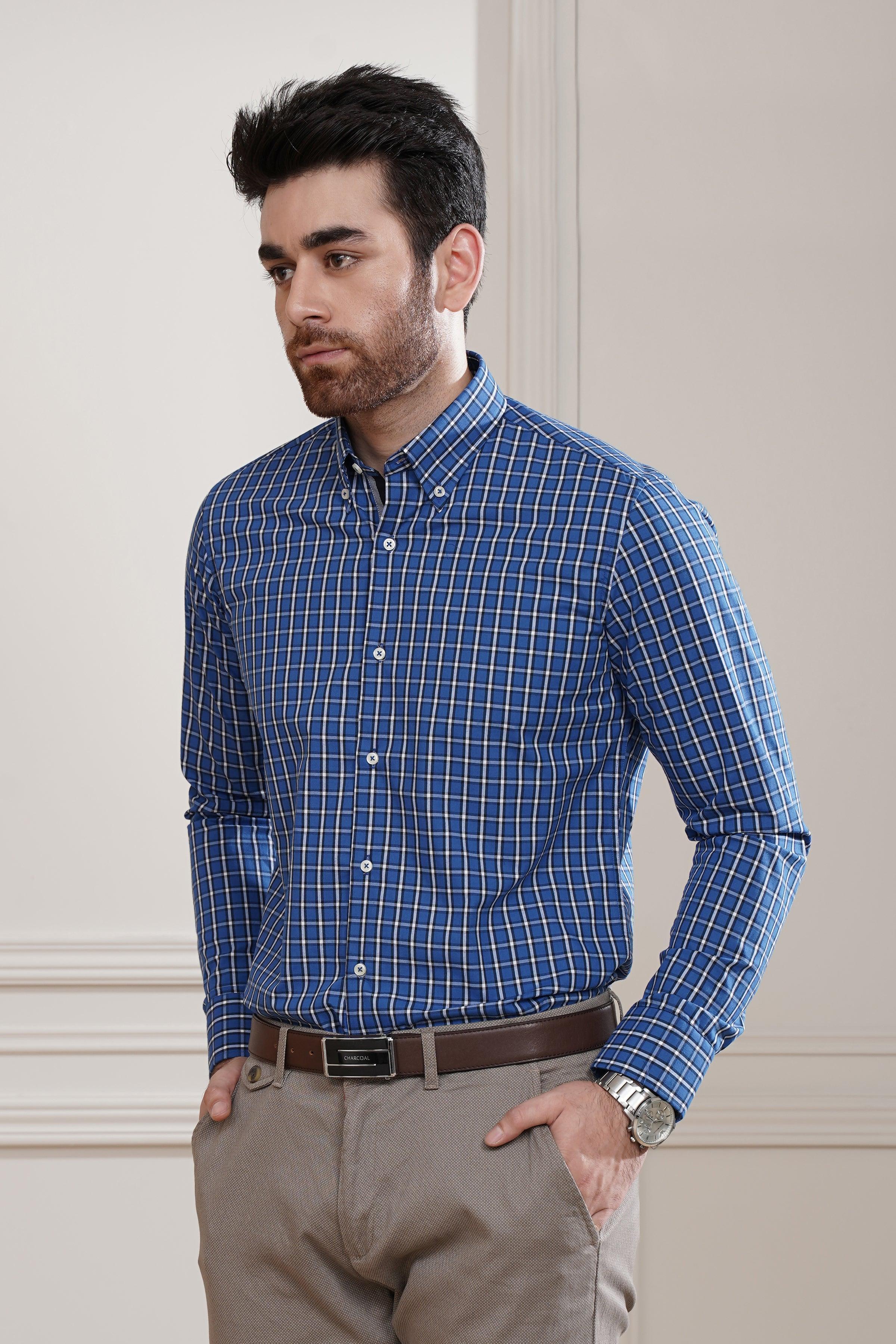 SEMI FORMAL SHIRT ROYAL BLUE/ GREY - Image 2