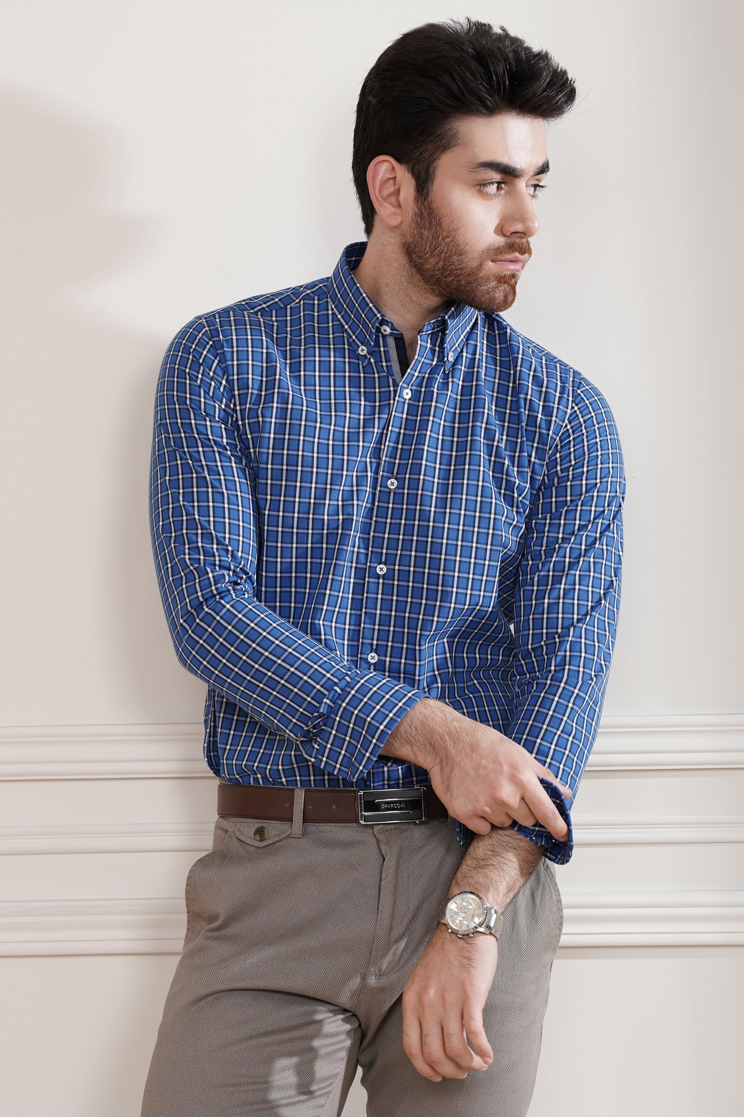 SEMI FORMAL SHIRT ROYAL BLUE/ GREY - Image 4