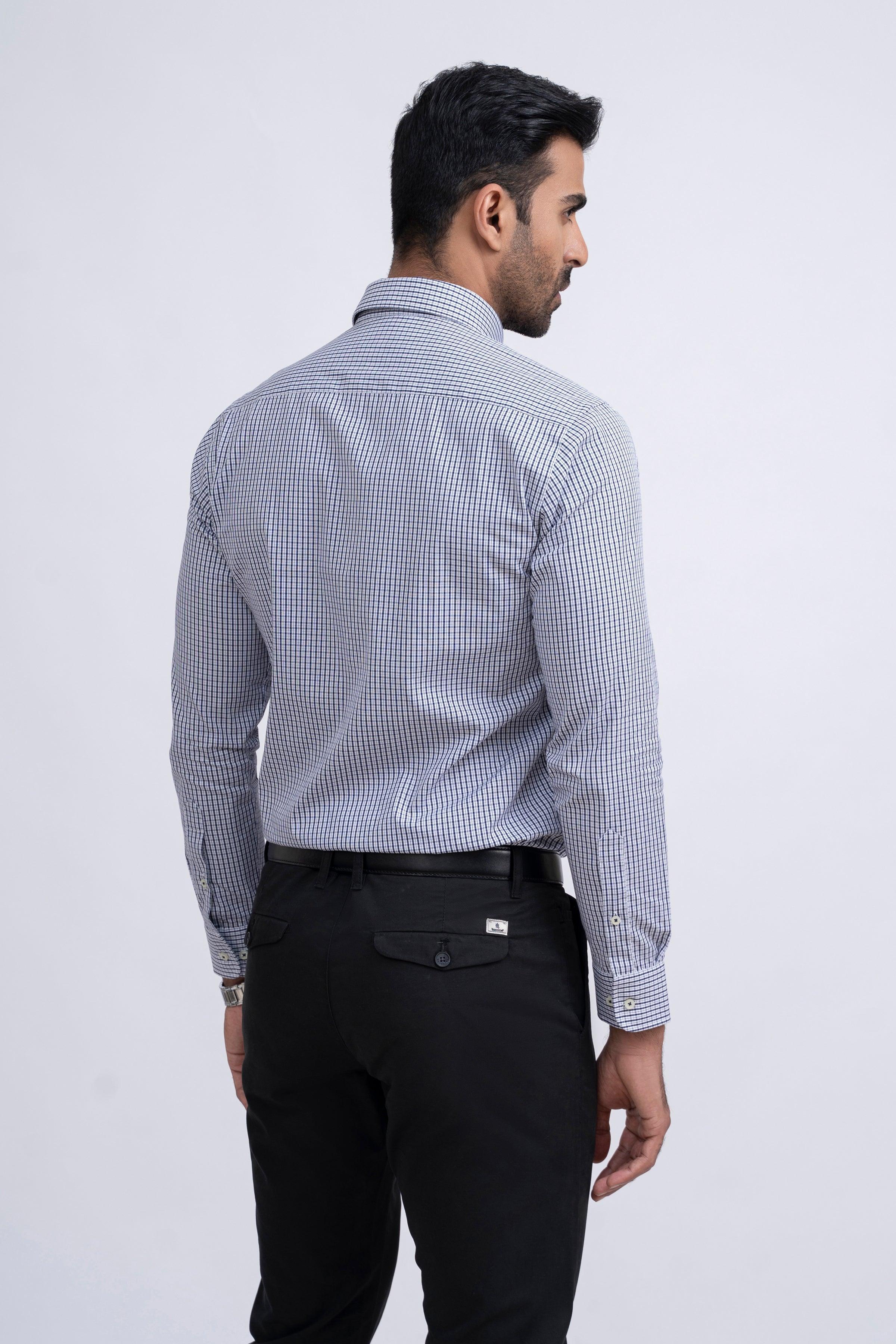 SEMI FORMAL SHIRT WHITE NAVY CHECK - Image 3