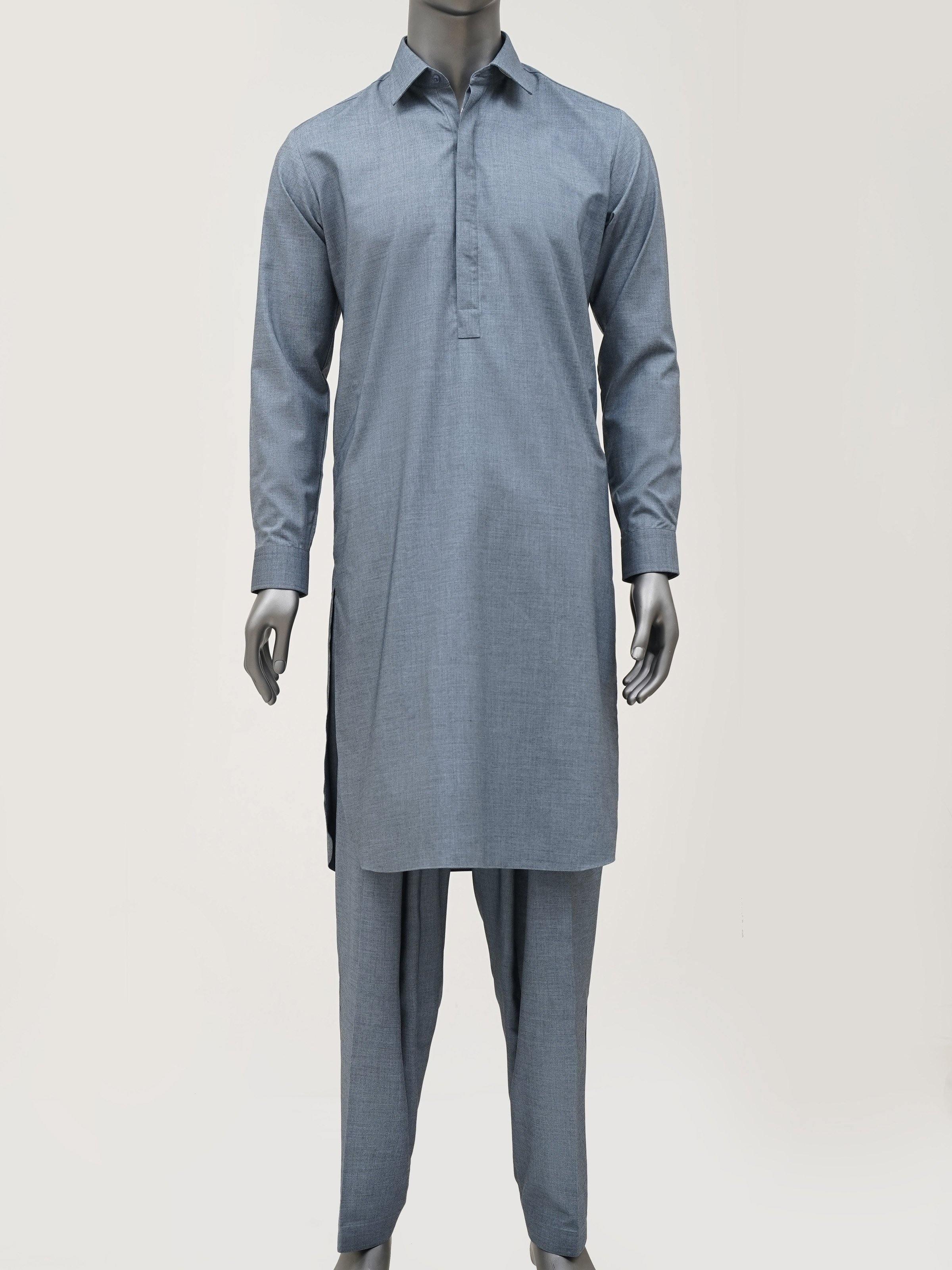 SHALWAR KAMEEZ WITH COLLAR LIGHT BLUE