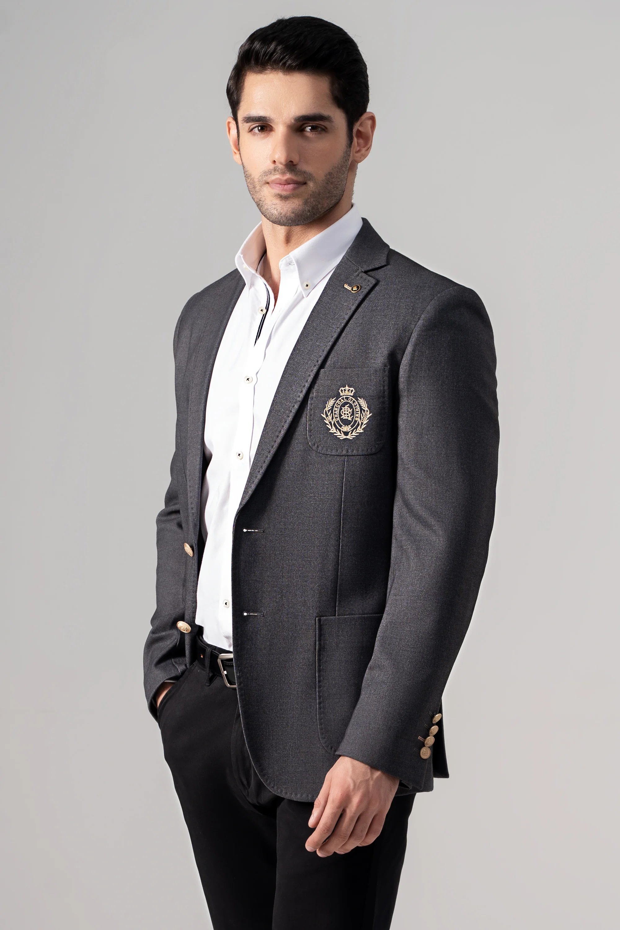 SIGNATURE EMBROIDERY COAT CHARCOAL GREY - Image 3