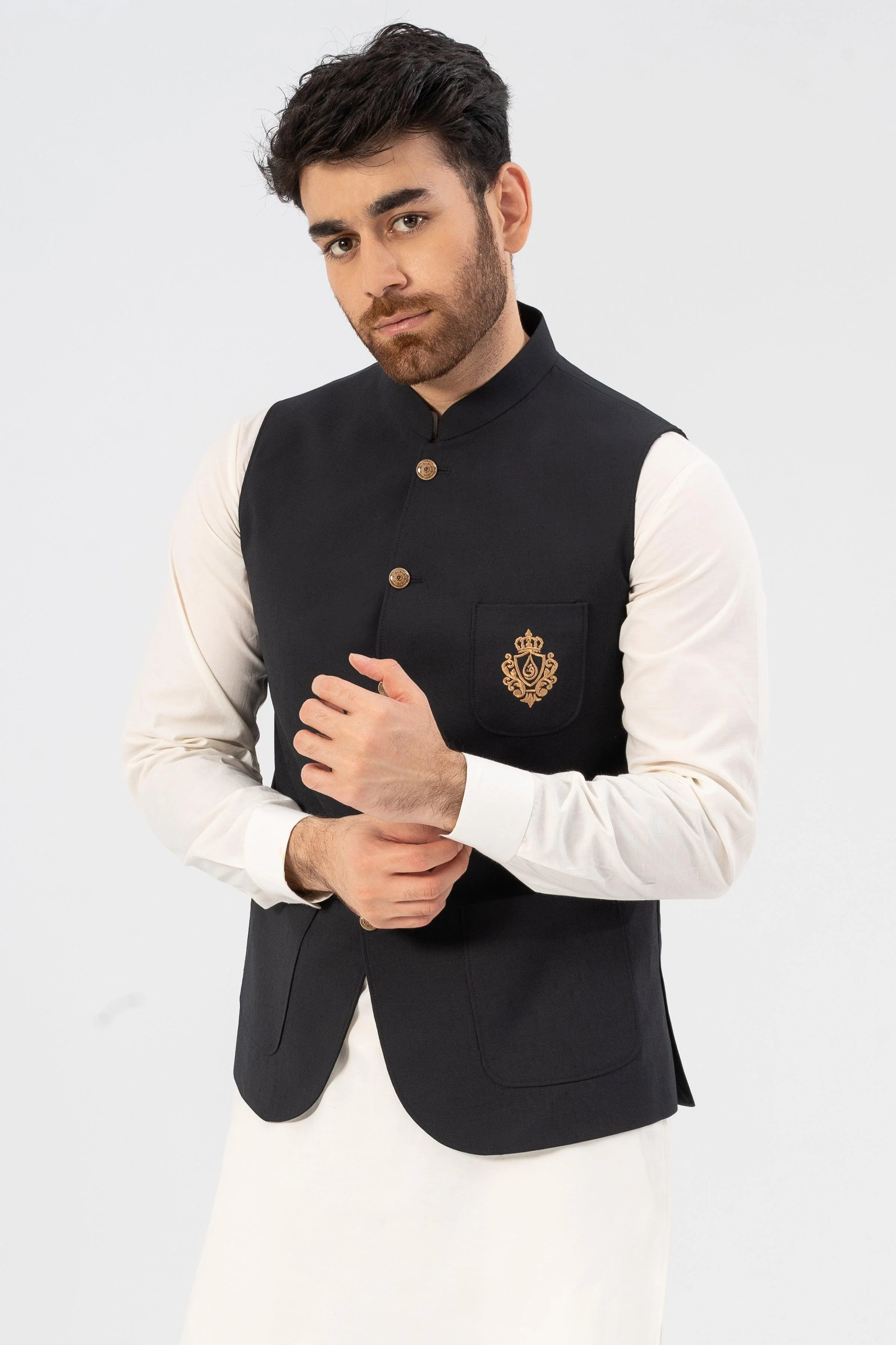 SIGNATURE EMBROIDERY WAISTCOAT BLACK