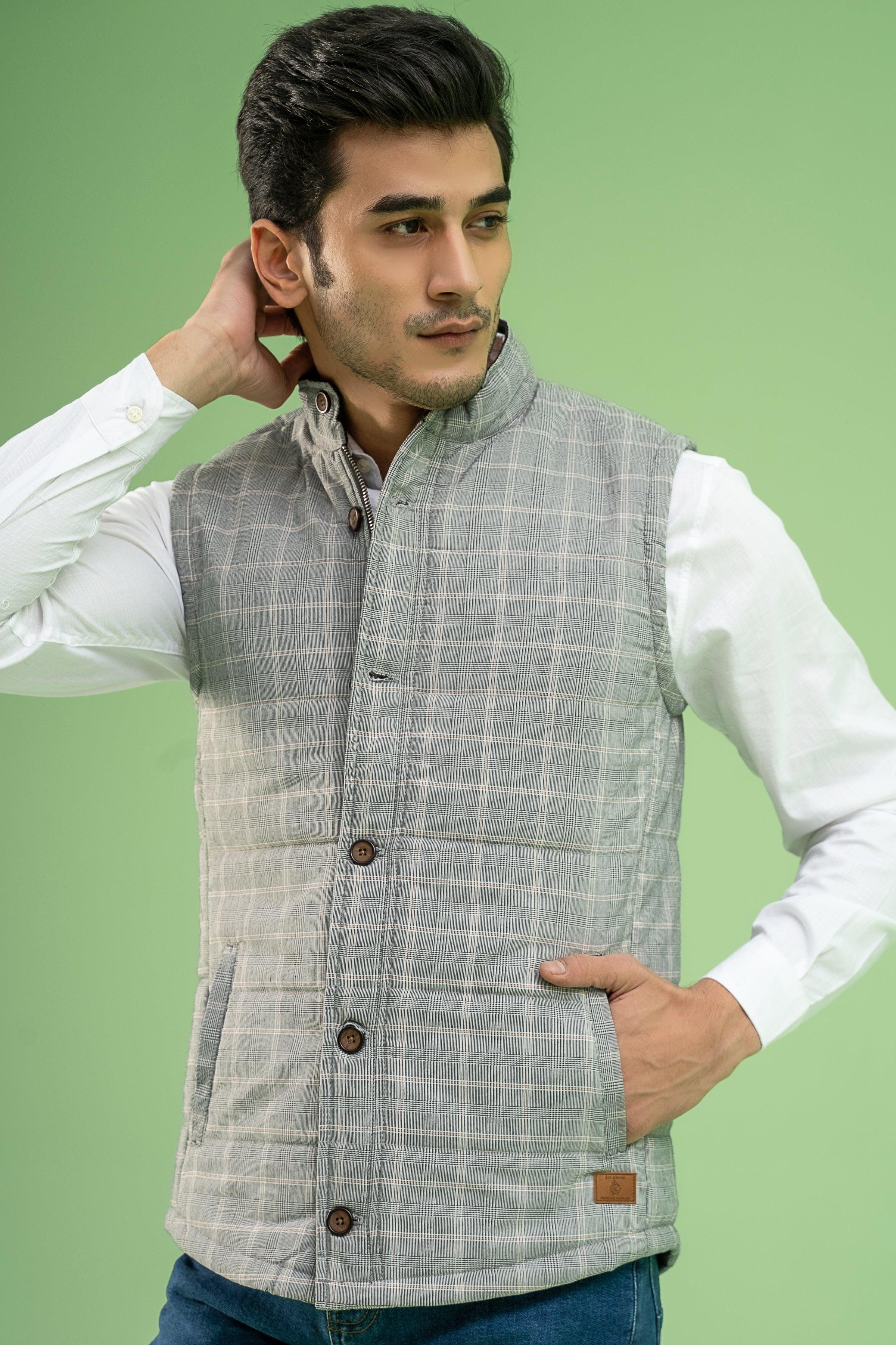 SLEEVELESS CHECK QUILTED JACKET GREY BLACK - Image 4