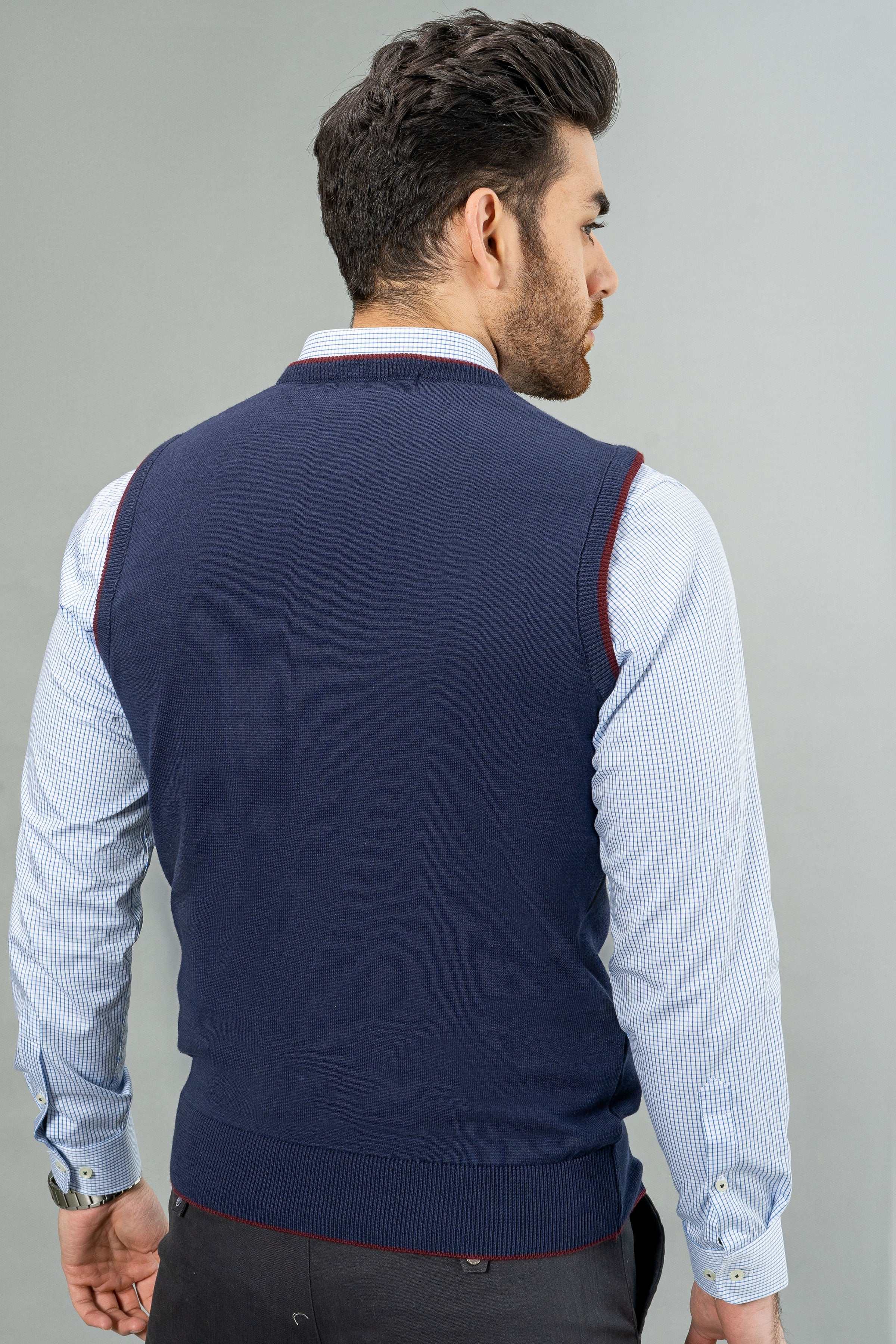 SLEEVELESS SWEATER NAVY GREY - Image 3