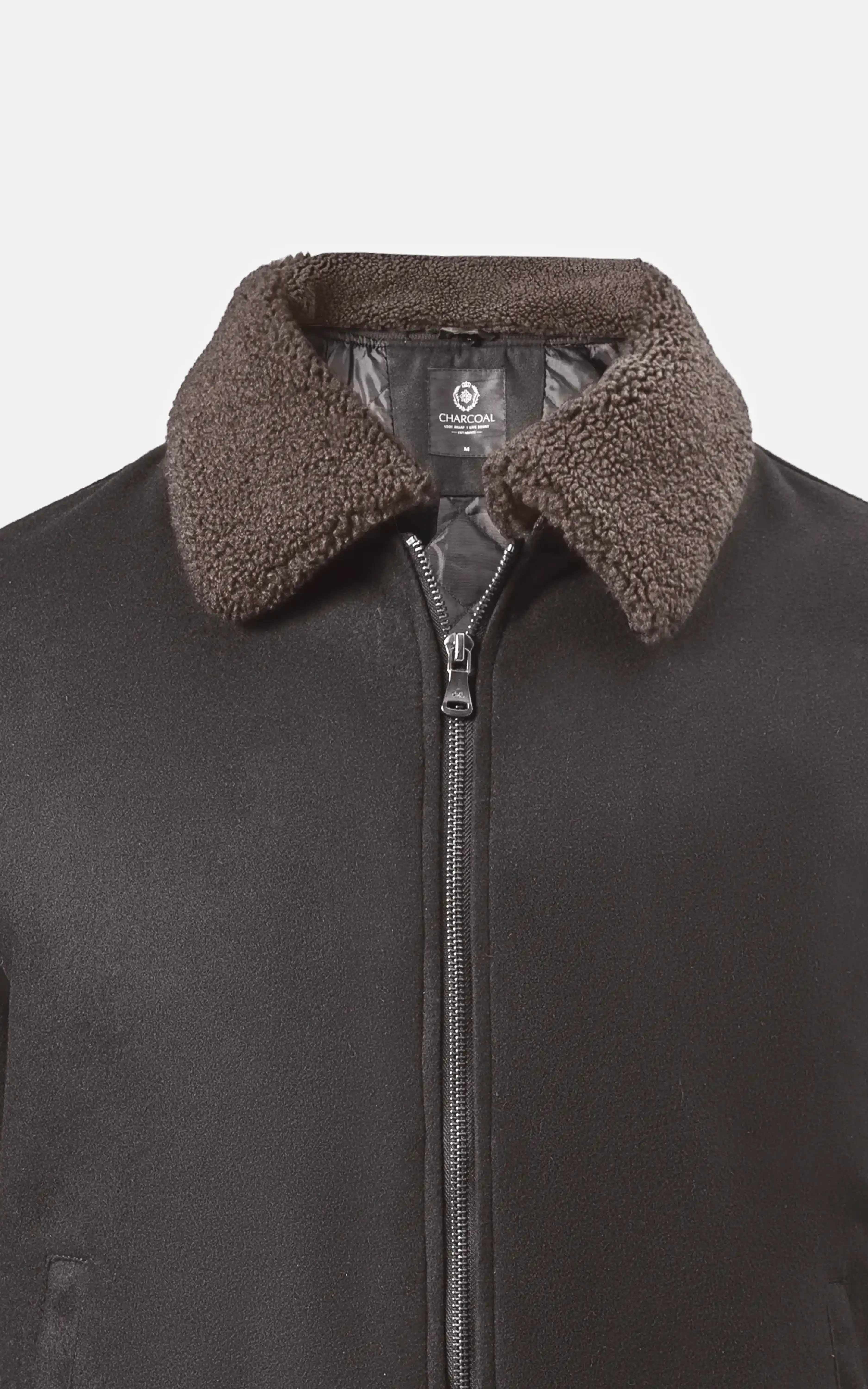 SMART FIT FULLSLEEVE FUR COLLAR WOOL JACKET DARK BROWN - Image 2