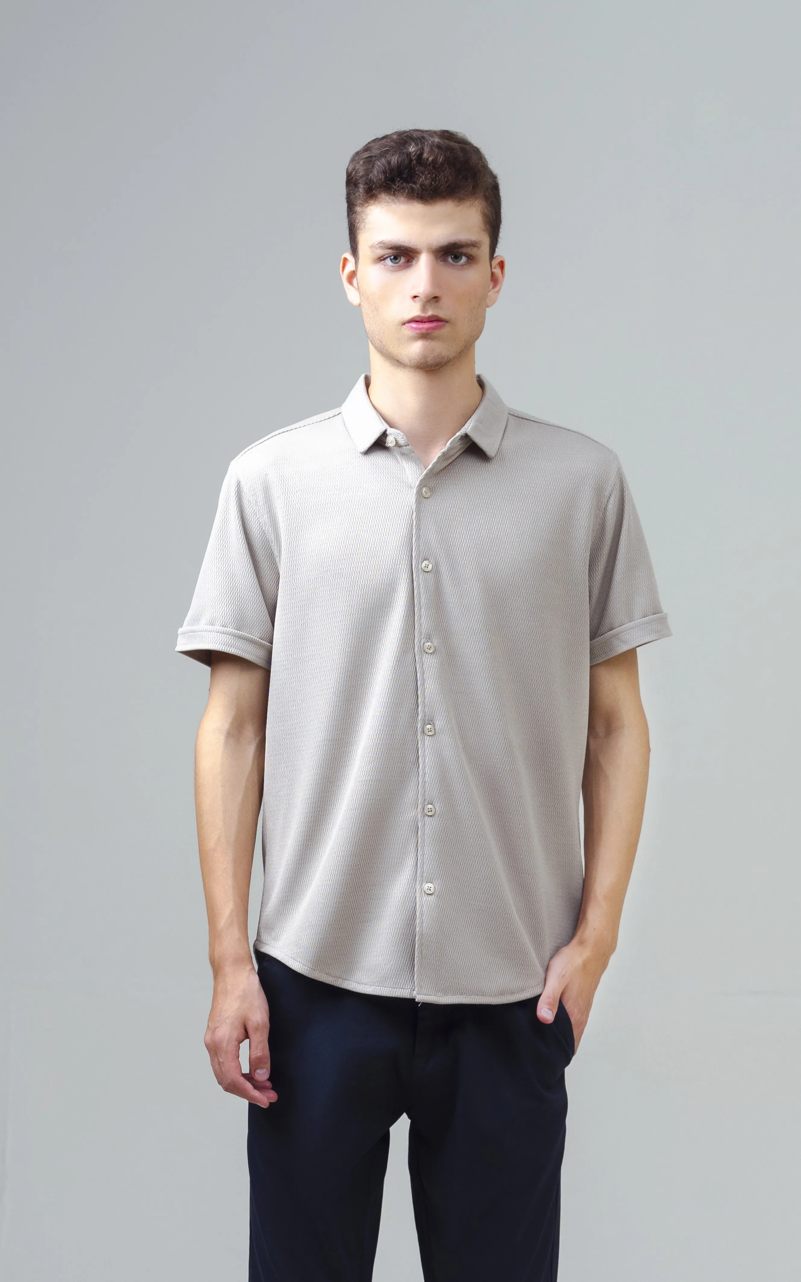 SMART FIT KNIT CASUAL SHIRT KHAKI - Image 2