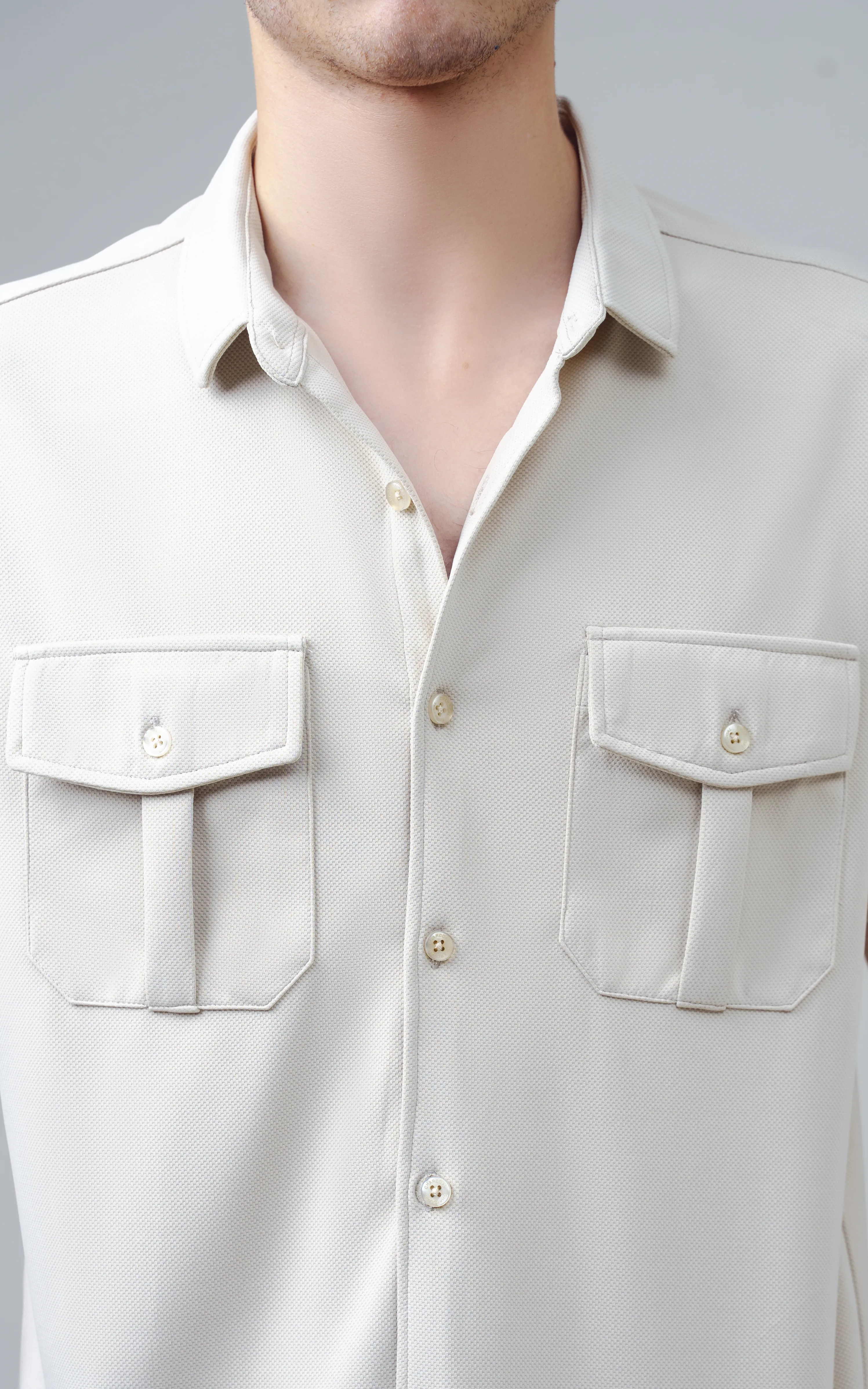 SMART FIT KNIT CASUAL SHIRT LIGHT KHAKI - Image 2