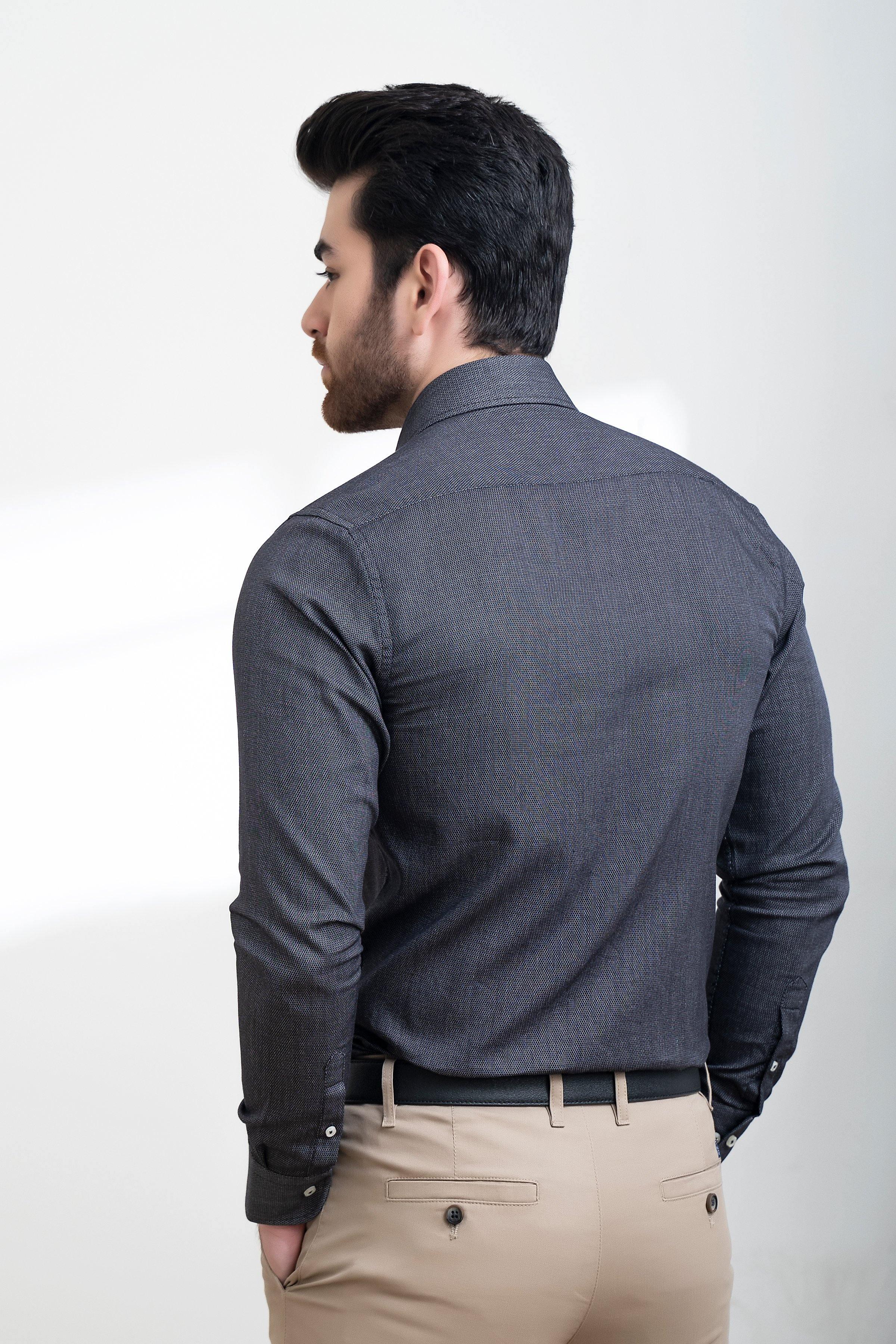SMART SHIRT BUTTON DOWN FULL SLEEVE BLACK WHITE - Image 3