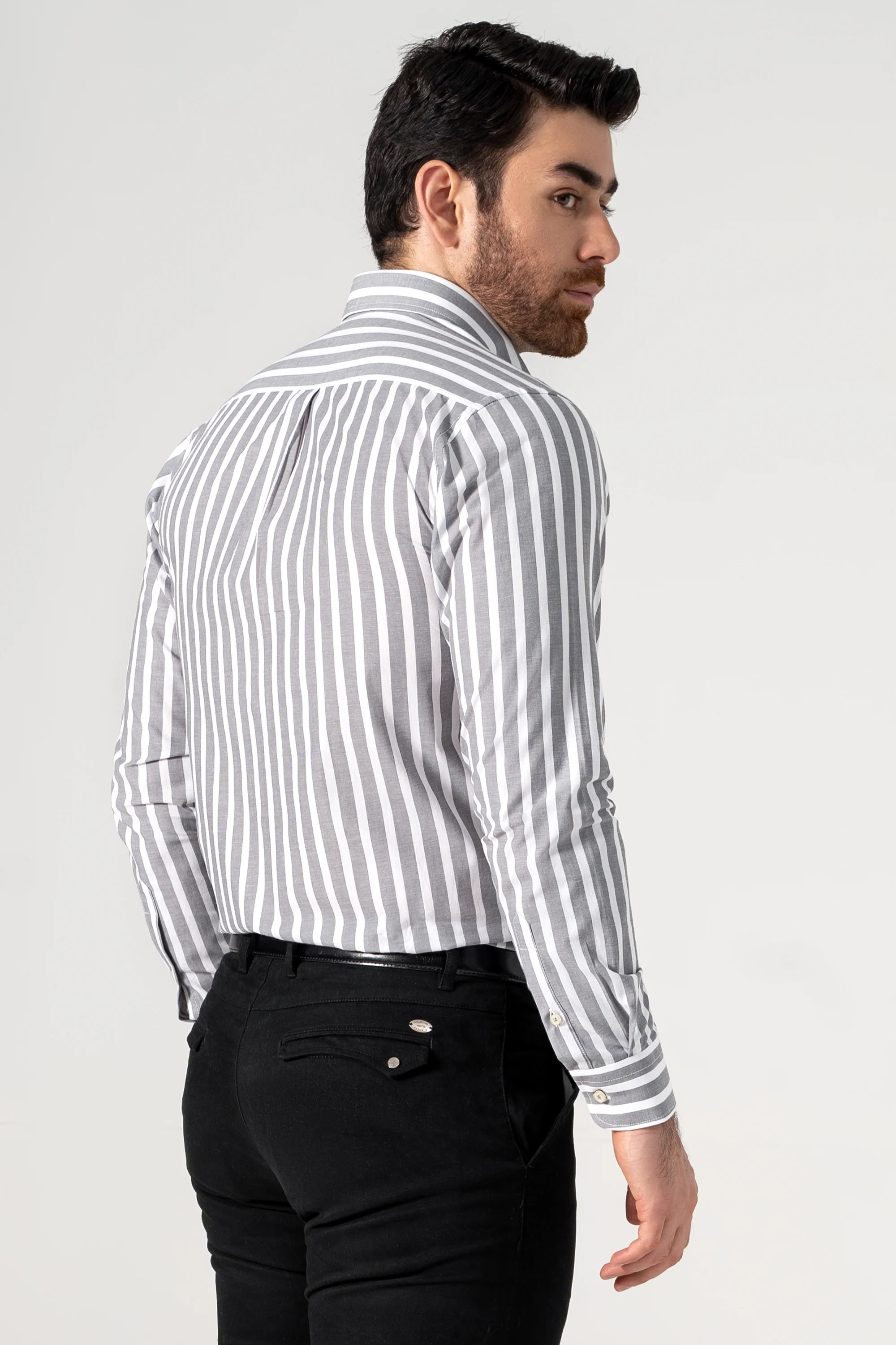 SMART SHIRT GREY WHITE STRIPES - Image 4