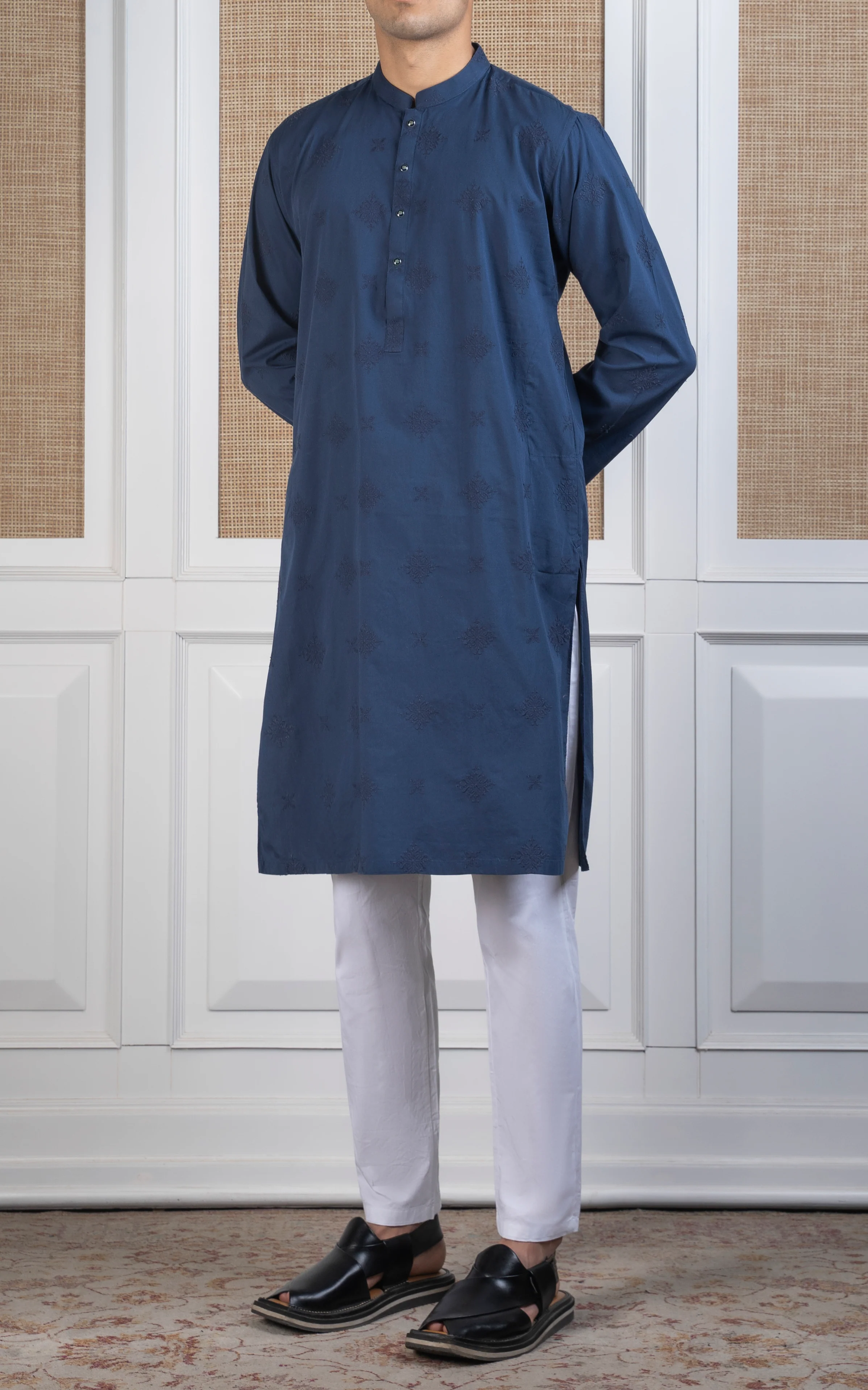 SPRAY EMBROIDERED KURTA- SIGNATURE COLLECTION INDIGO BLUE - Image 2