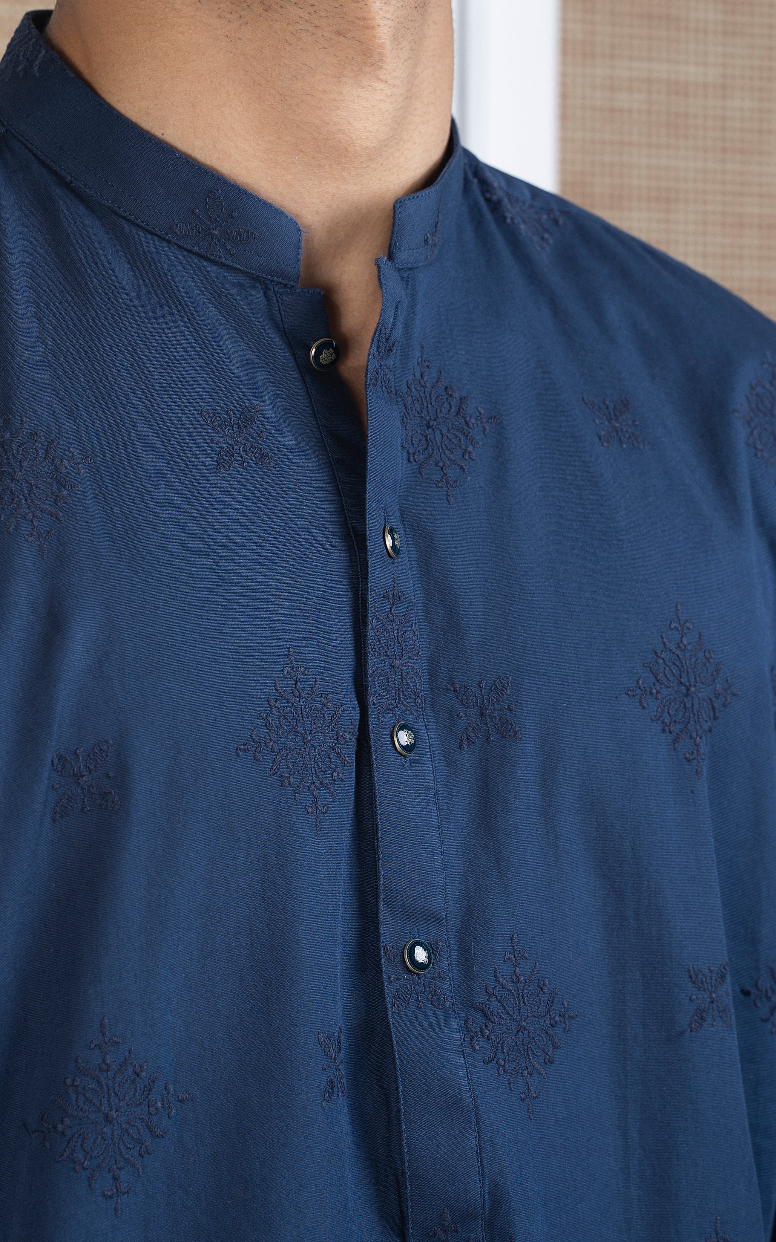 SPRAY EMBROIDERED KURTA- SIGNATURE COLLECTION INDIGO BLUE - Image 3