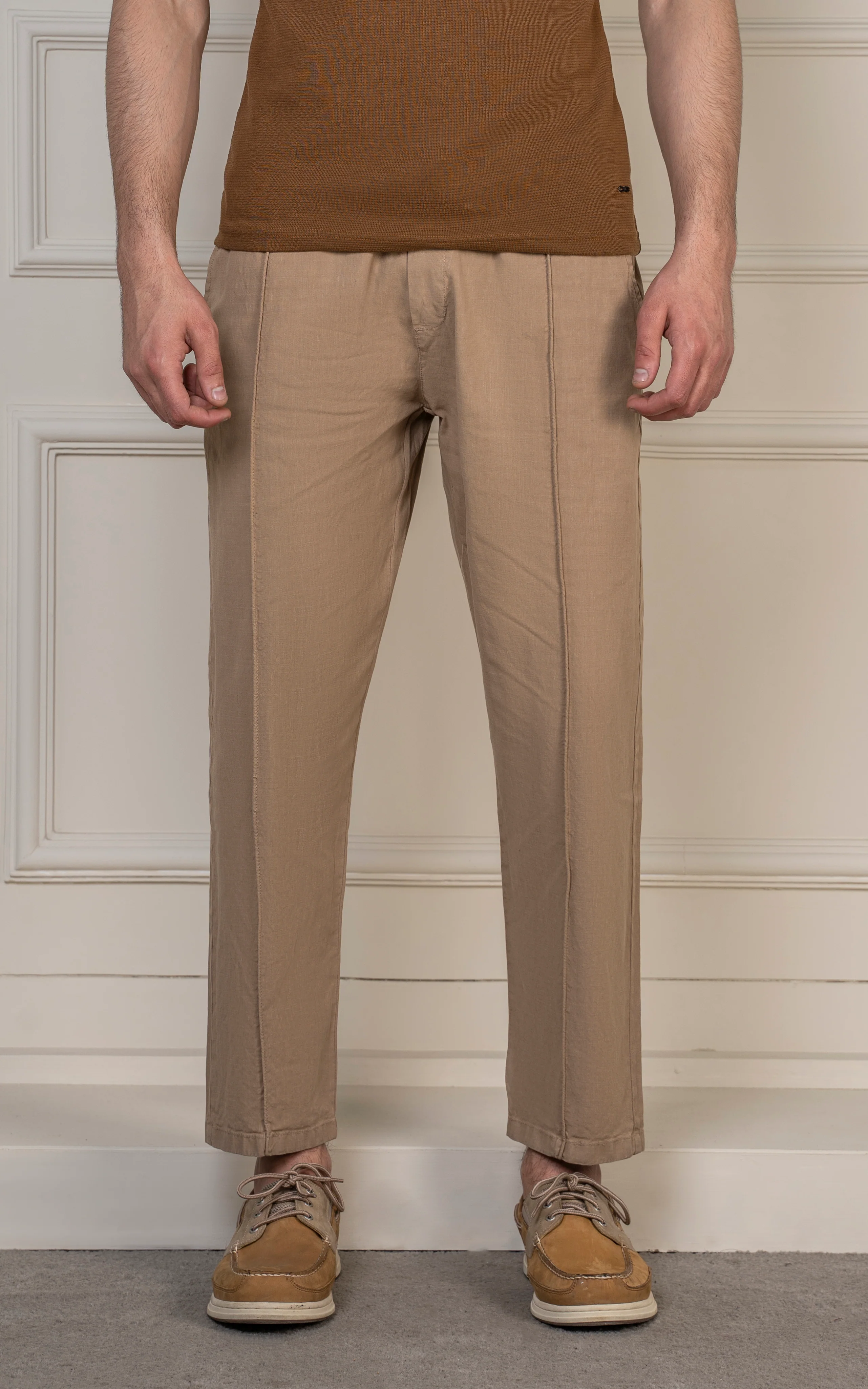 STRAIGHT FIT LINEN JOGGER TROUSER KHAKI - Image 2