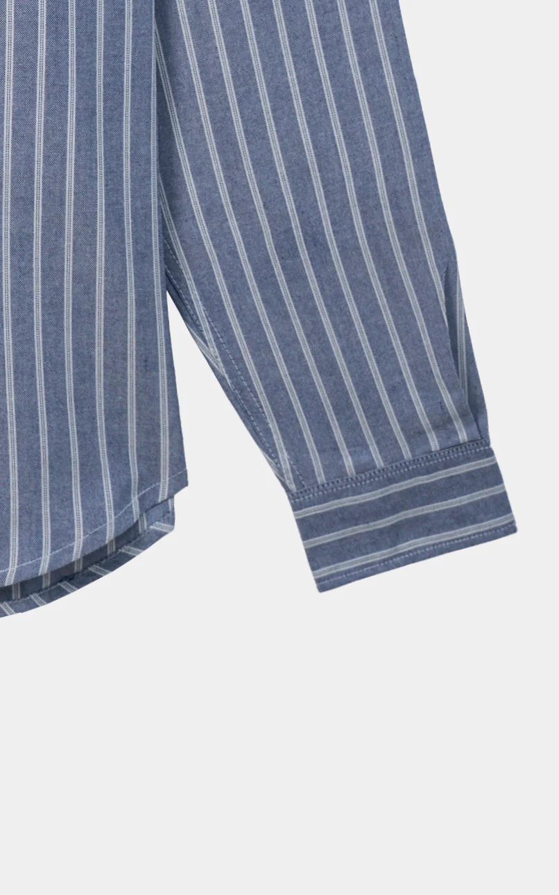 STRIPED RELAXED CASUAL SHIRT CHAMBRAY BLUE WHITE - Image 3